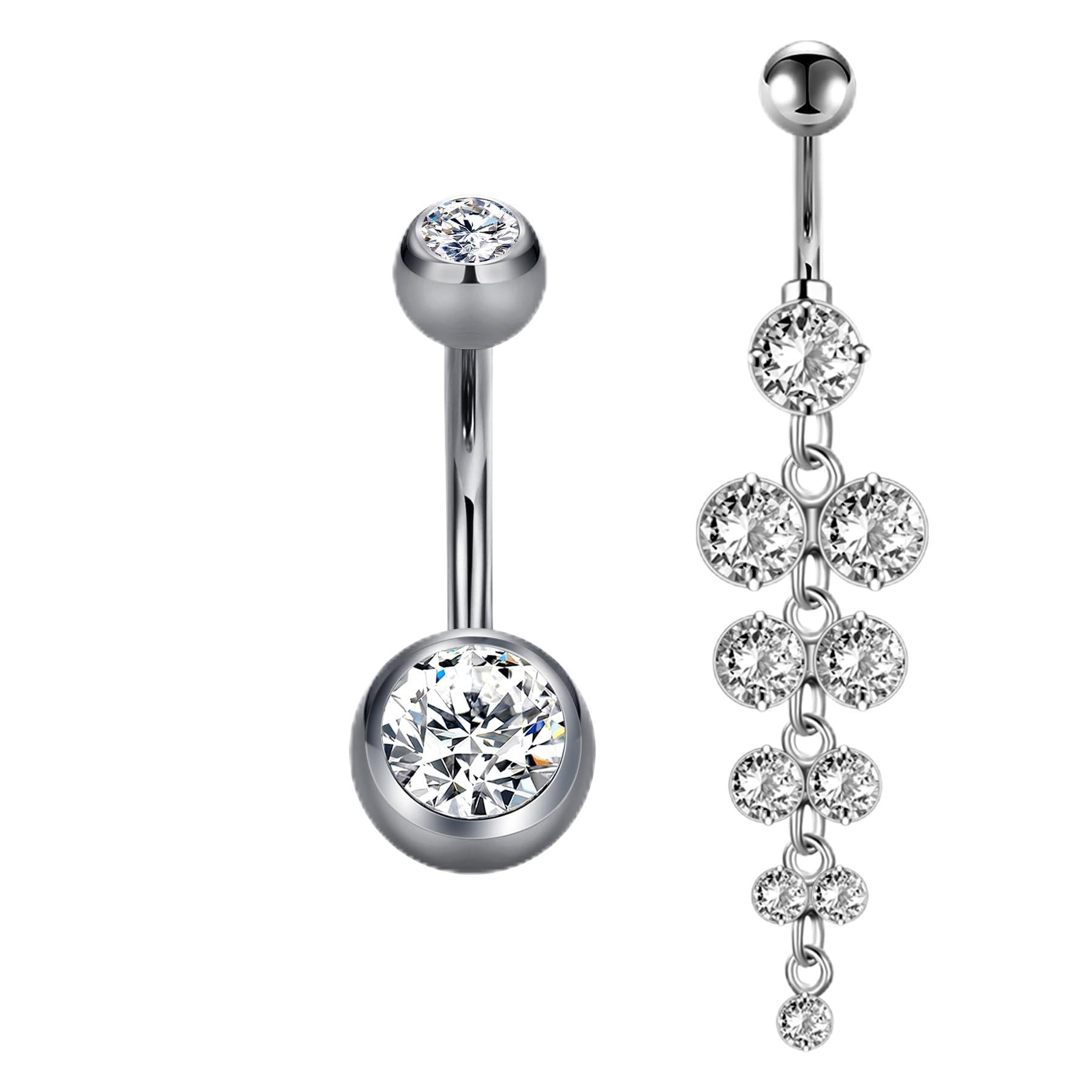 Rajnard Bauchnabelpiercing Titan 6 8 10 12 14mm Stablänge Silber Banane Barbell Set 14g Herz Hängend Bauchnabel Piercing Schmuck