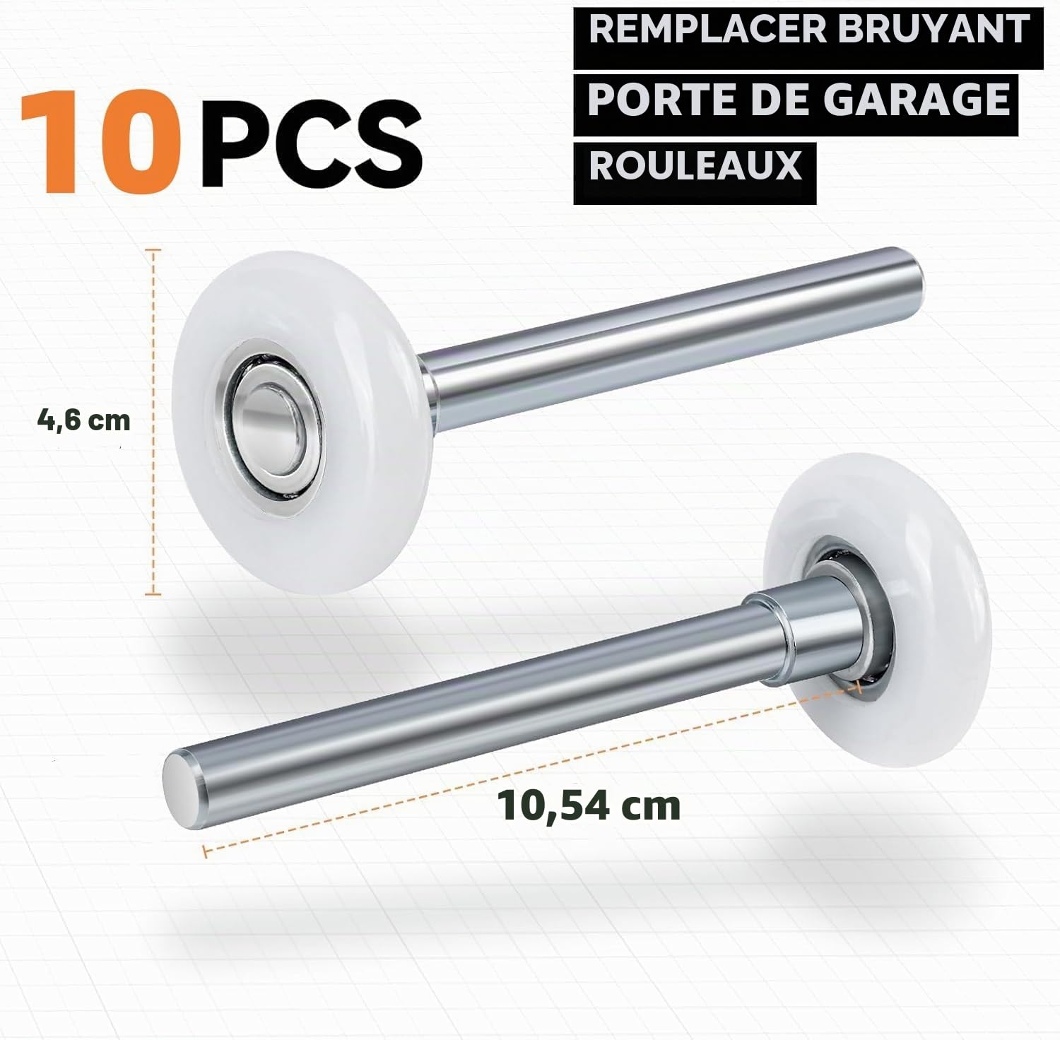 Queen.Y Rouleau de Porte à Ordures 10 Pièces Porte de Garage Porte de Garage en Nylon Rouleau de Remplacement Sectionnel Roulement de Roue 2 Pouces Outil de Remplacement de Tige