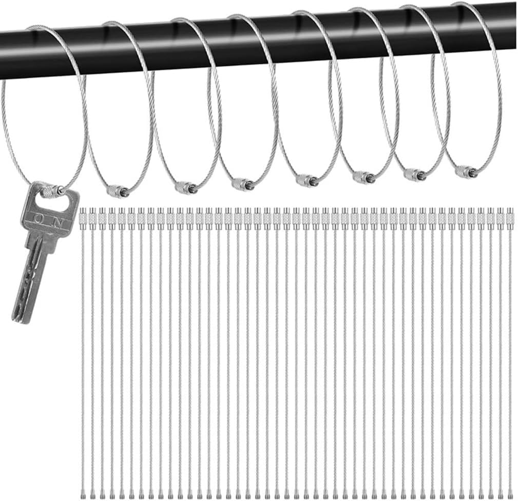 60Pcs Stainless Steels Wire Keychains Rings Circles Metal Keychains Label Rope Braided Steels Chain Heavy Luggage Label