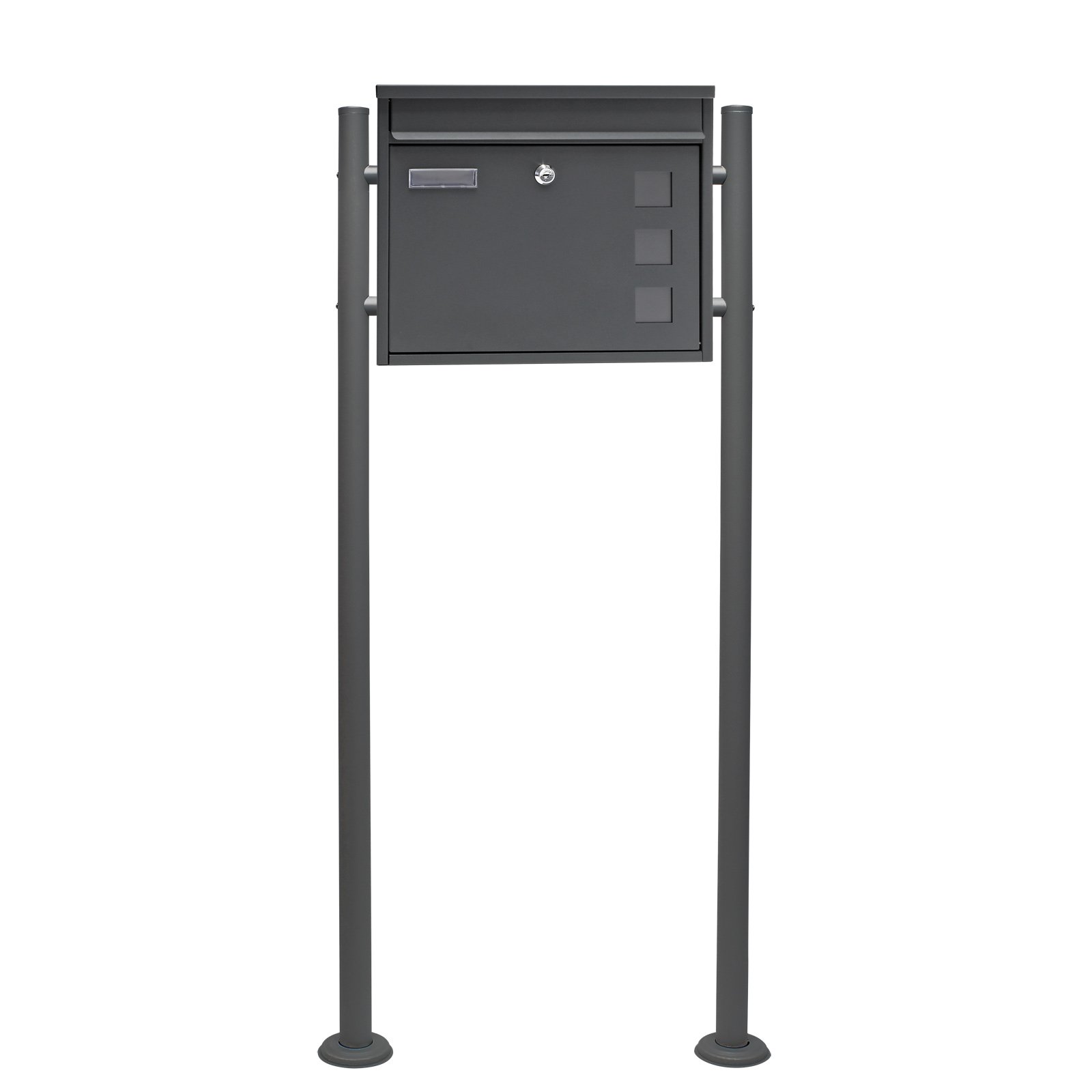 Wiltec Set Cassetta postale singola autoportante V12 antracite, con telaio di supporto