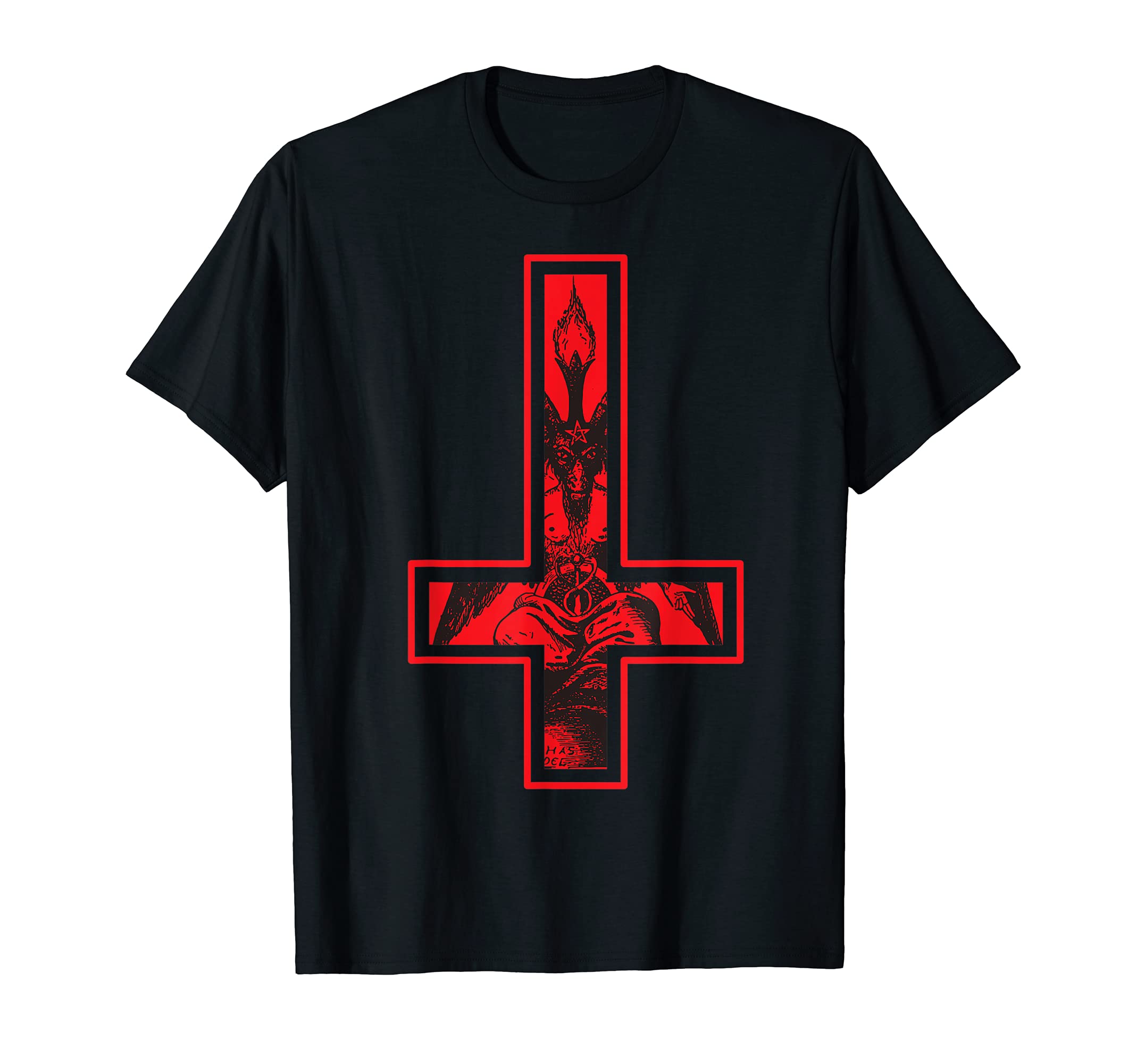 Gothic Kleidung Schwarze Magie Tarot OccultBaphomet Inverted Cross Occult Satanism Hail Satan T-ShirtOEKO-TEX STANDARD 100