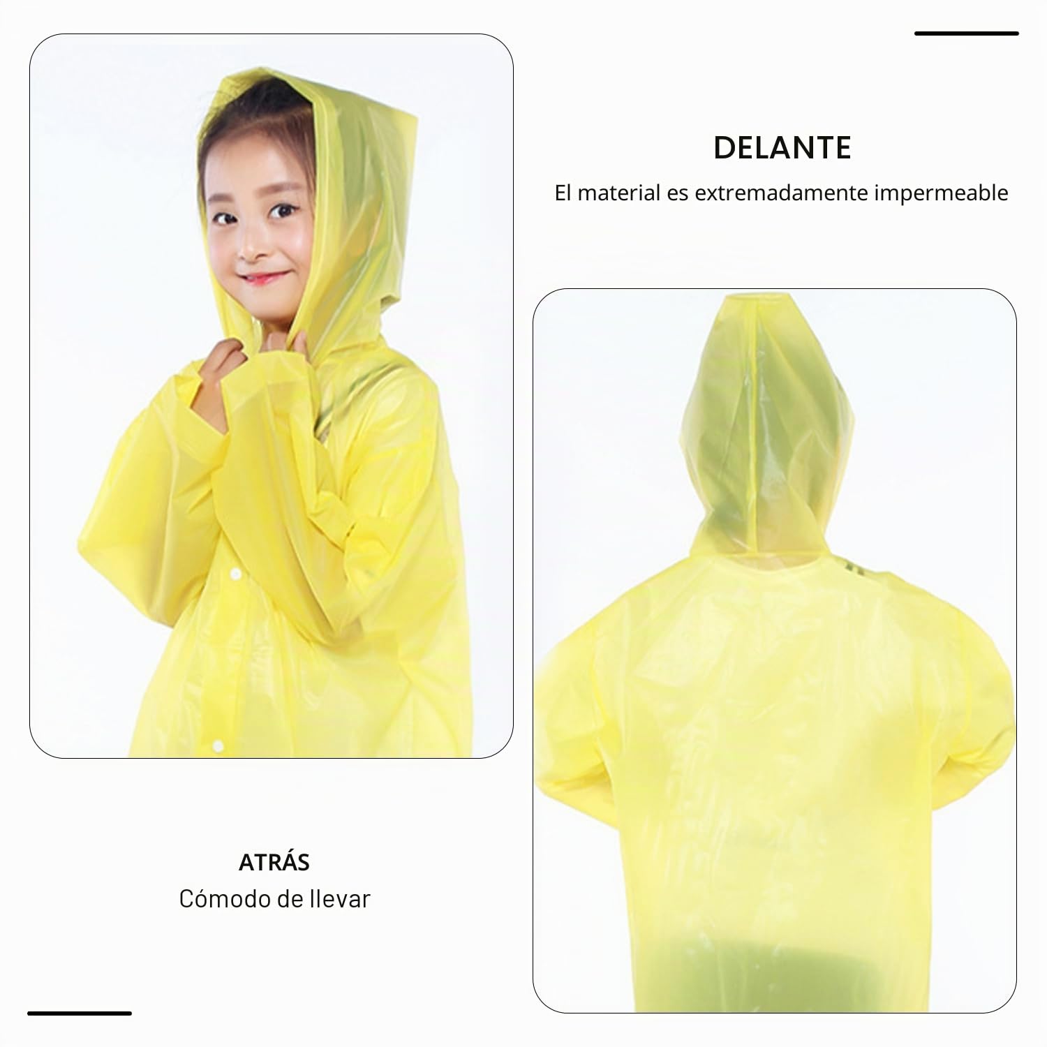 2 chubasquero impermeable, reutilizable para niños y niñas, poncho EVA transpirable (azul, amarillo), azul/amarillo, 60-68