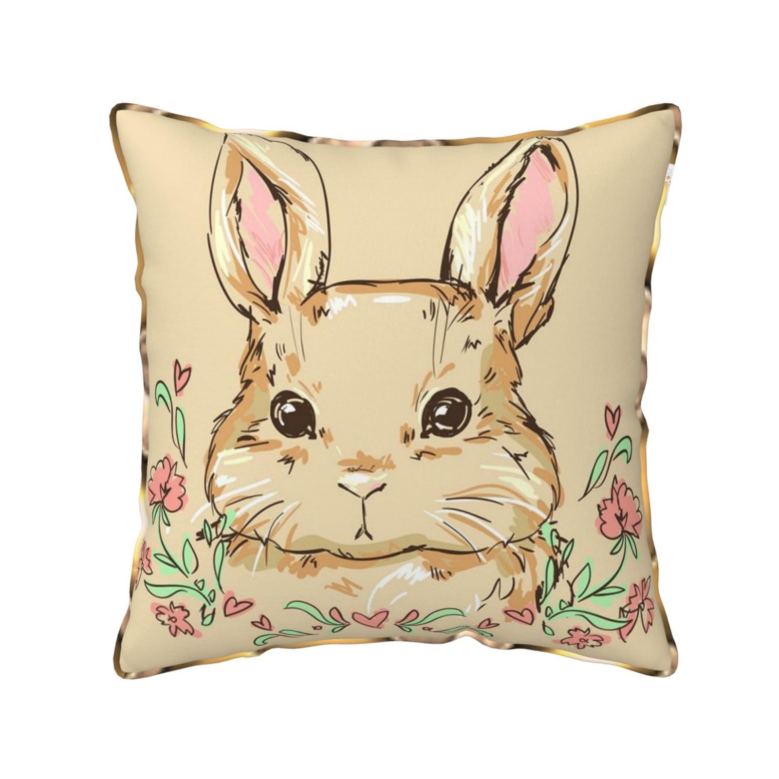 FZGGWYHL Cute Easter Bunny Rabbit printed Velvet Throw Pillow Cover Pillowcase