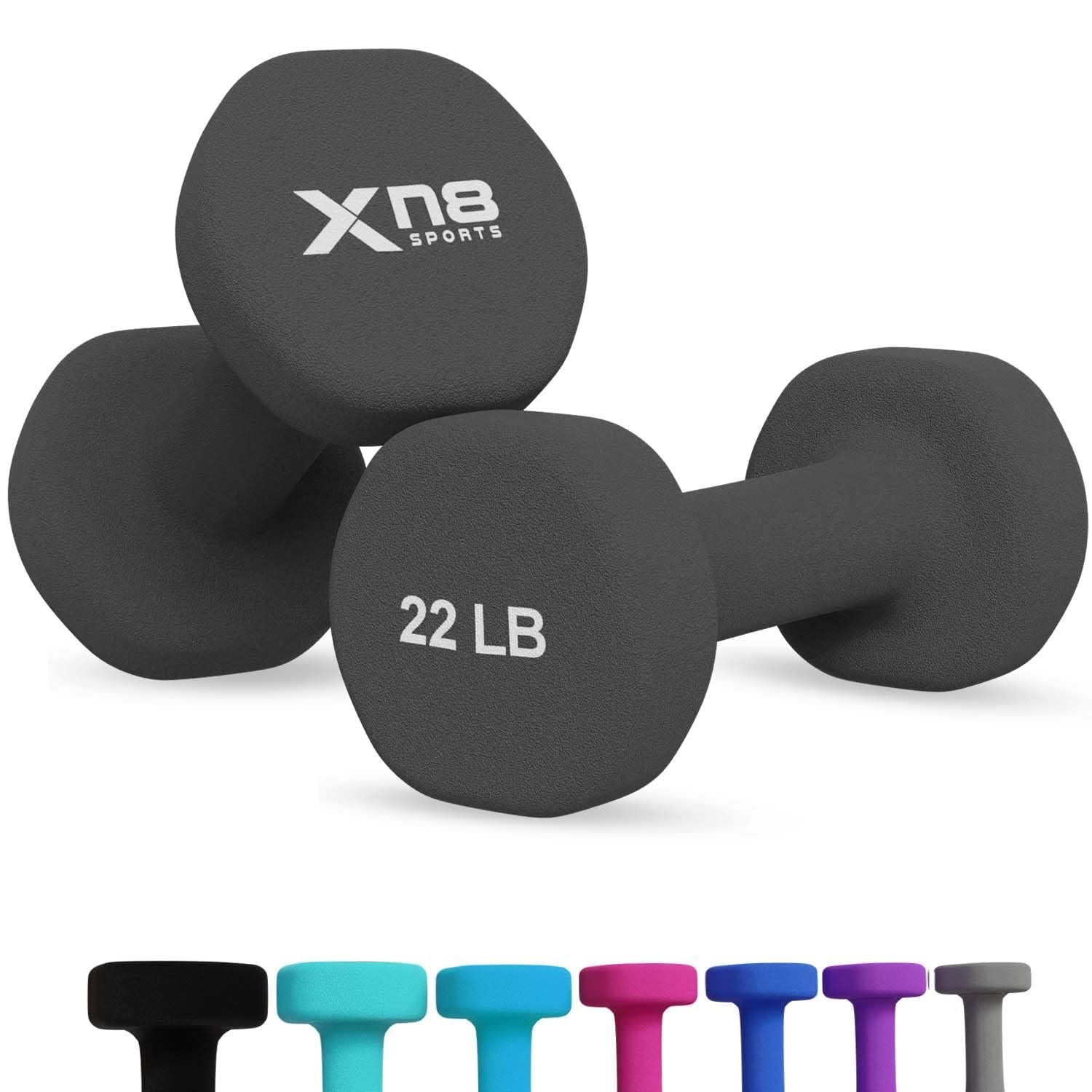 Xn8 Dumbbells Set Neoprene Coated Weights Dumbbells Set- Hand Weights for Home Gym, Pilates, Cardio, Training and Fitness- Anti Sweat Hex Dumbbells with Comfy Grip- 1-44lb Dumbbells Set Women Men