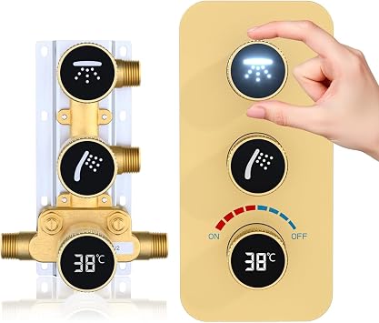 Concealed 2 Way Thermostatic Shower Mixer Valve Brushed Gold