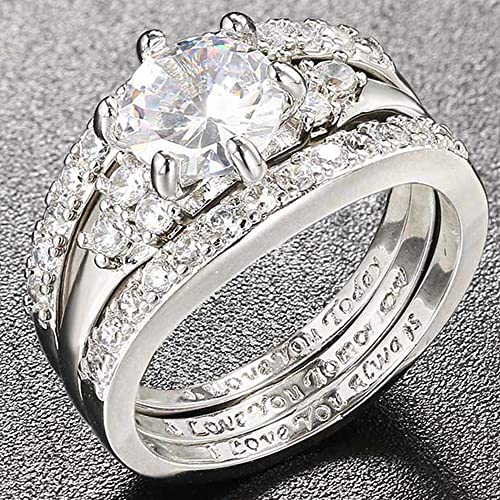 Jude Jewelers Platinum Plated Three-in-One Wedding Engagement Statement Proposal Valentines Halo Bridal Ring Set3