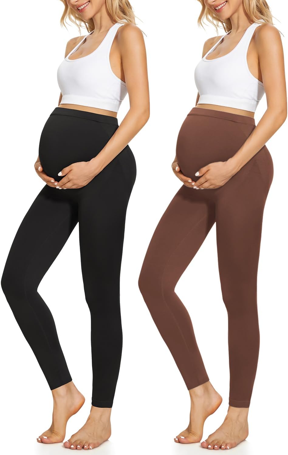 Maternity Leggings Over The Belly Butt Lift - Super Soft Non-See-Through Workout Pregnancy Leggings