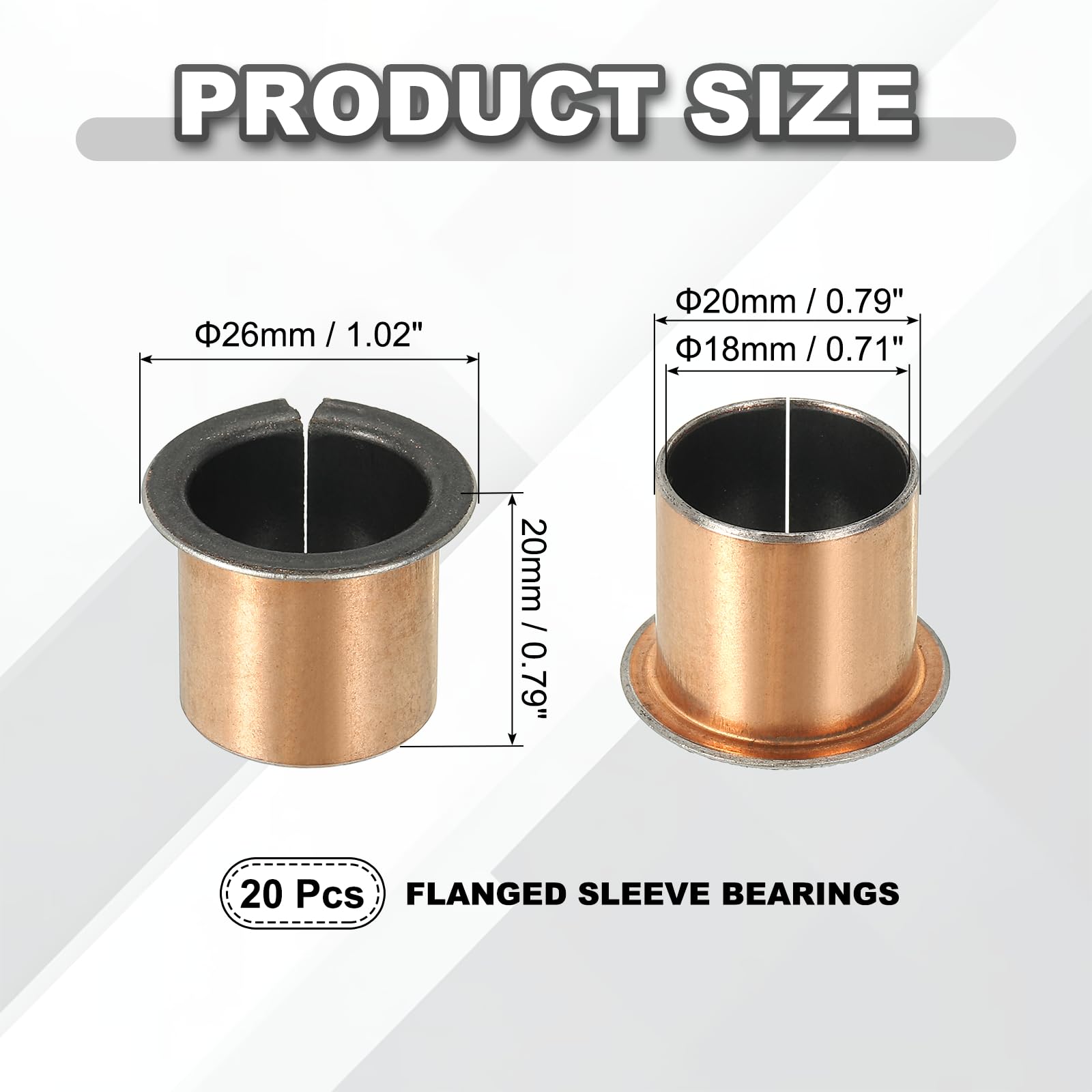 QUARKZMAN Cuscinetto a manicotto flangiato 20 Pezzi 18mm x 20mm x 20mm