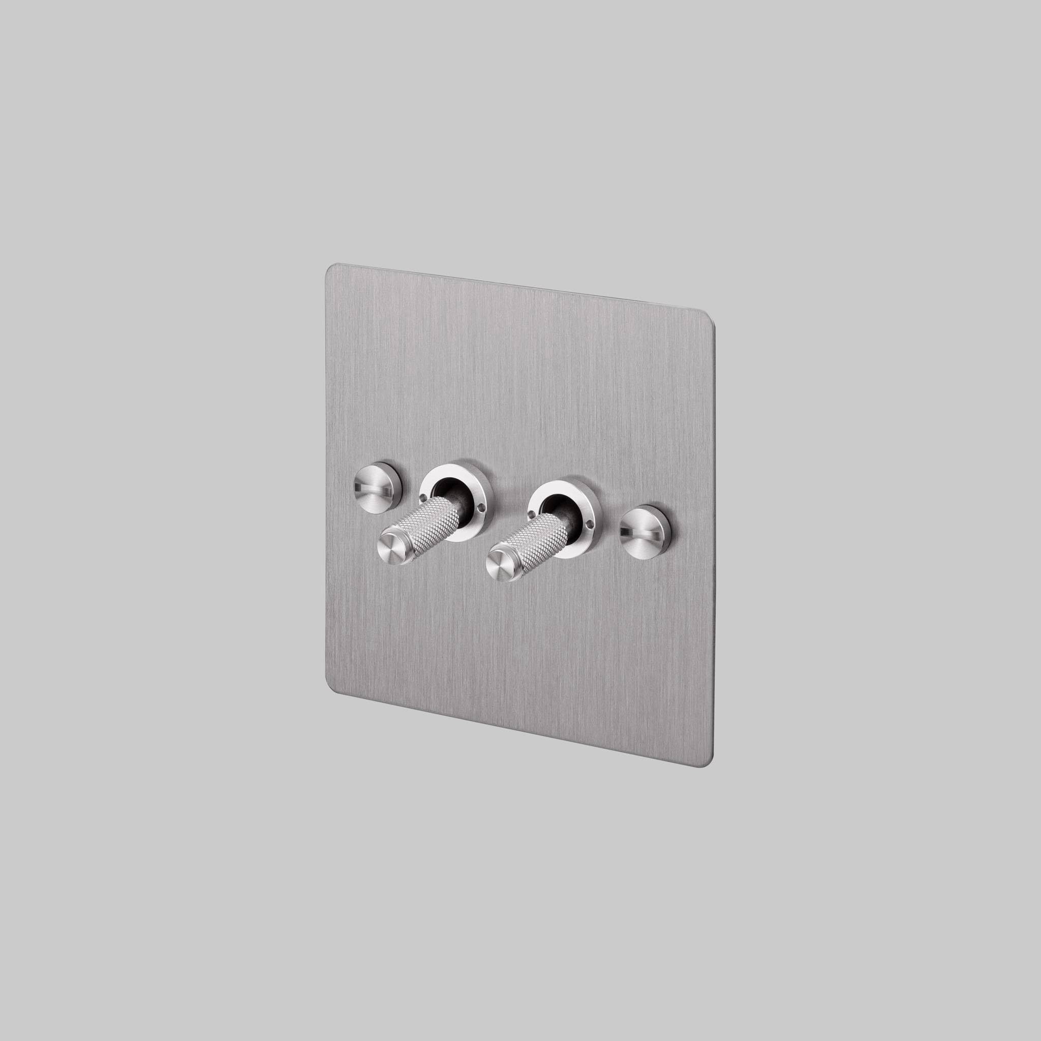 Buster and Punch Double Light Switch, 2-Way, Cross Knurled, Steel
