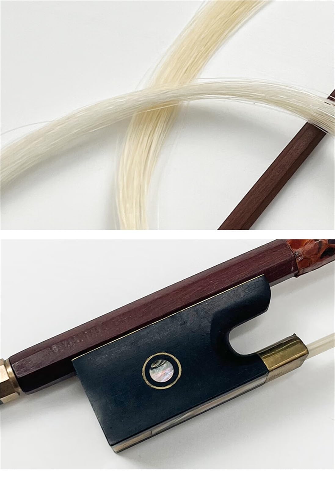 principiante Práctica Arco Violín Varilla para arco de violín pelo de cola de caballo natural arco profesional de madera brasileña de grado de rendimiento marrón 3/4(3/4)