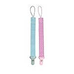 Nuby Pacifinder Baby Pacifier Clip - (2-Pack) - Pacifier Holder Clip with Convenient Hook Loop - Green Dots and Pink XOs