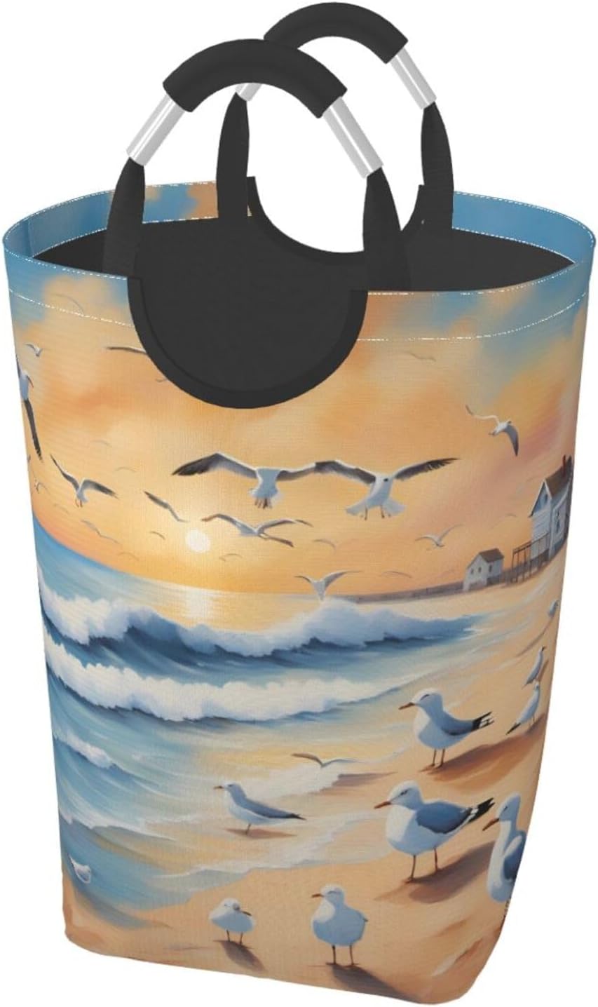 airborne seagulls Foldable storage bag, 50L capacity, suitable for laundry room, dormitory bedroom, dirty clothes storage basket.