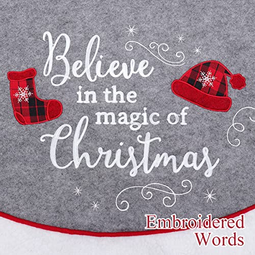 Qtdlxfa Christmas Tree Skirt, 48 Inches Grey Felt With Faux Fur, Hat & Stocking Applique Plaid Home Decor For Holiday (48 Inches) #TOP3