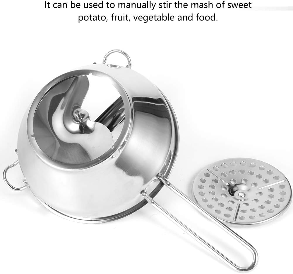 Multifunctional Manual Food Mixer, Stainless Steel Vegetable Fruit Blender with 3 Interchangeable Discs for Mashing Sweet Potato Salad, Kitchen Hand Operated Food