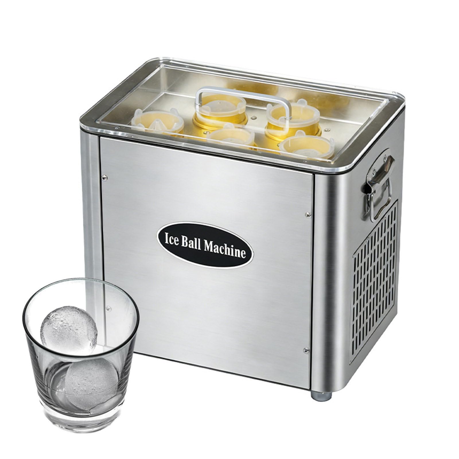 Gykozy Countertop Ice Ball Maker, Stainless Steel Round Ice Cube Maker, 5Pcs Molds, Quiet Slow-Melting Ice Maker For Whiskey And Cocktail, Perfect For Home Bar