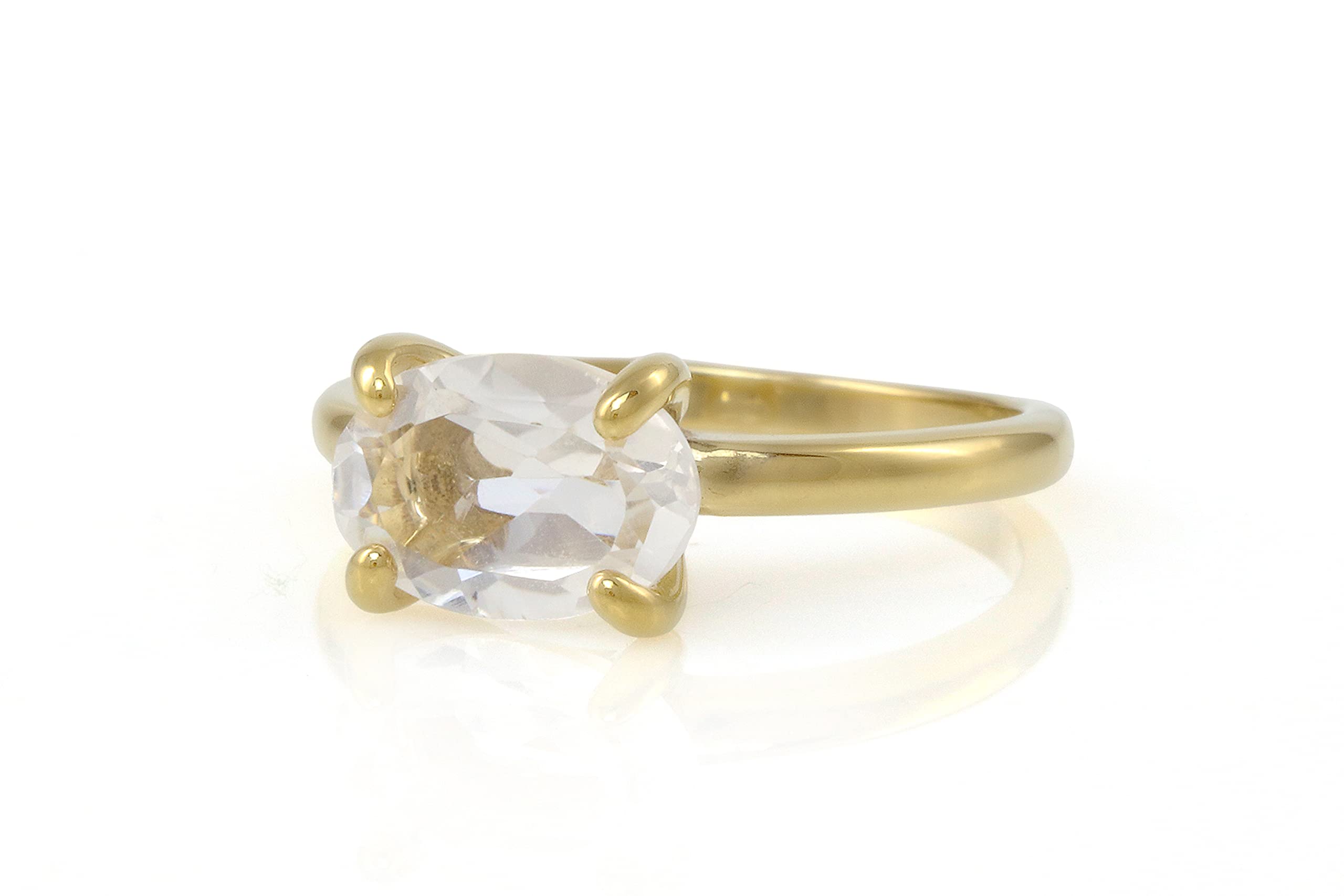 Anemone Unique Cuarzo Claro en Banda de Oro de 14K - Anillo de Compromiso, Aniversario, Anillo de Cumpleaños Hecho a Mano en 14k - Caja de Regalo