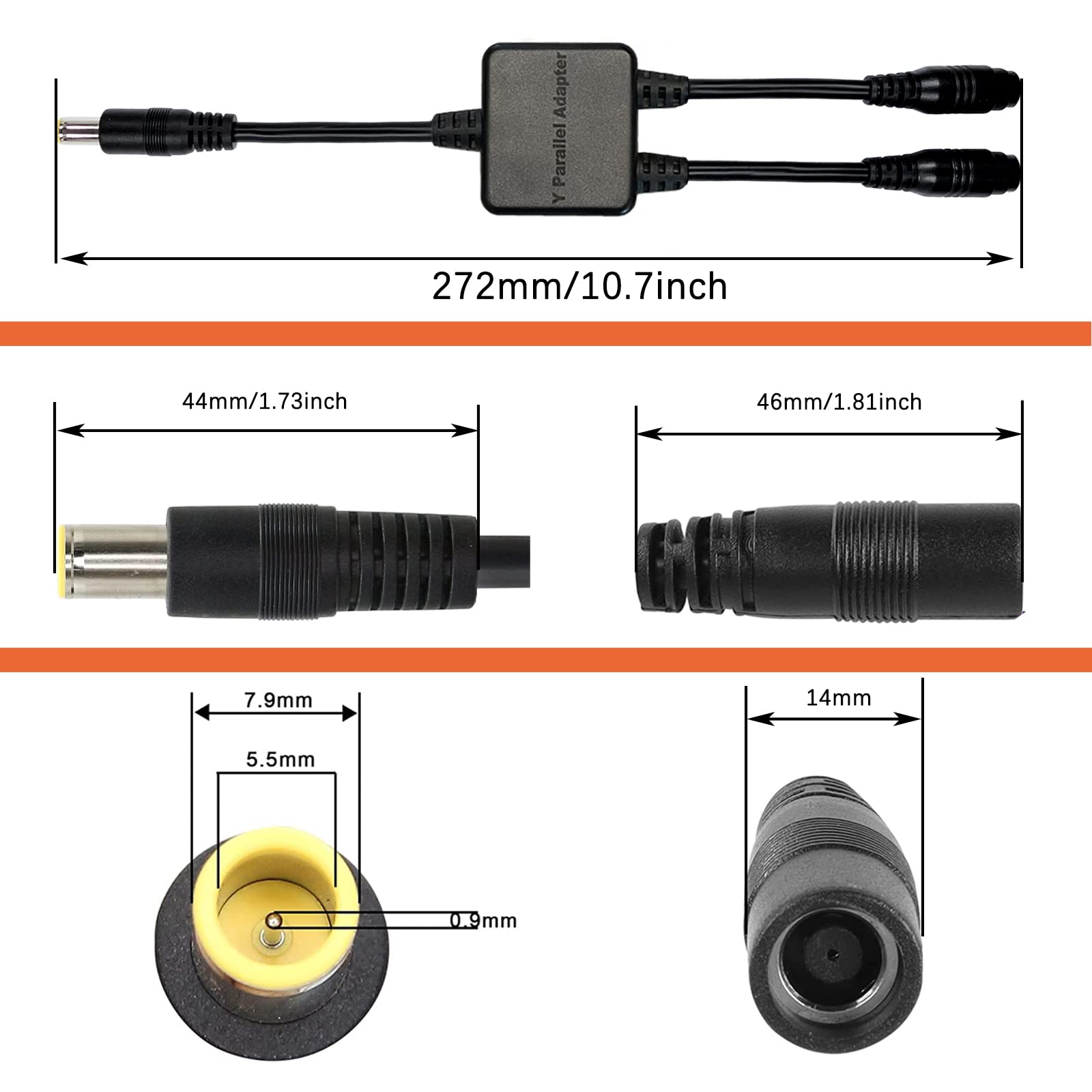 Kabel adaptera równoległego, 8 mm, solarny kabel łączący, gałąź Y, 27,2 cm, 10 A, 45 V, 300 W, ochrona przed prądem wstecznym, kompatybilny z Jackery