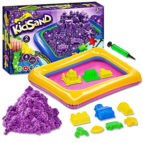 Kidsand 3.5 lbs - Magic 4 Color Sand - 8 Shaping Molds for Play Sand - Sand for Children Blue, Purple, Green, Orange - Kids Sand for Indoor Playing - Sand Kit for Kids - Box for Developing Sand