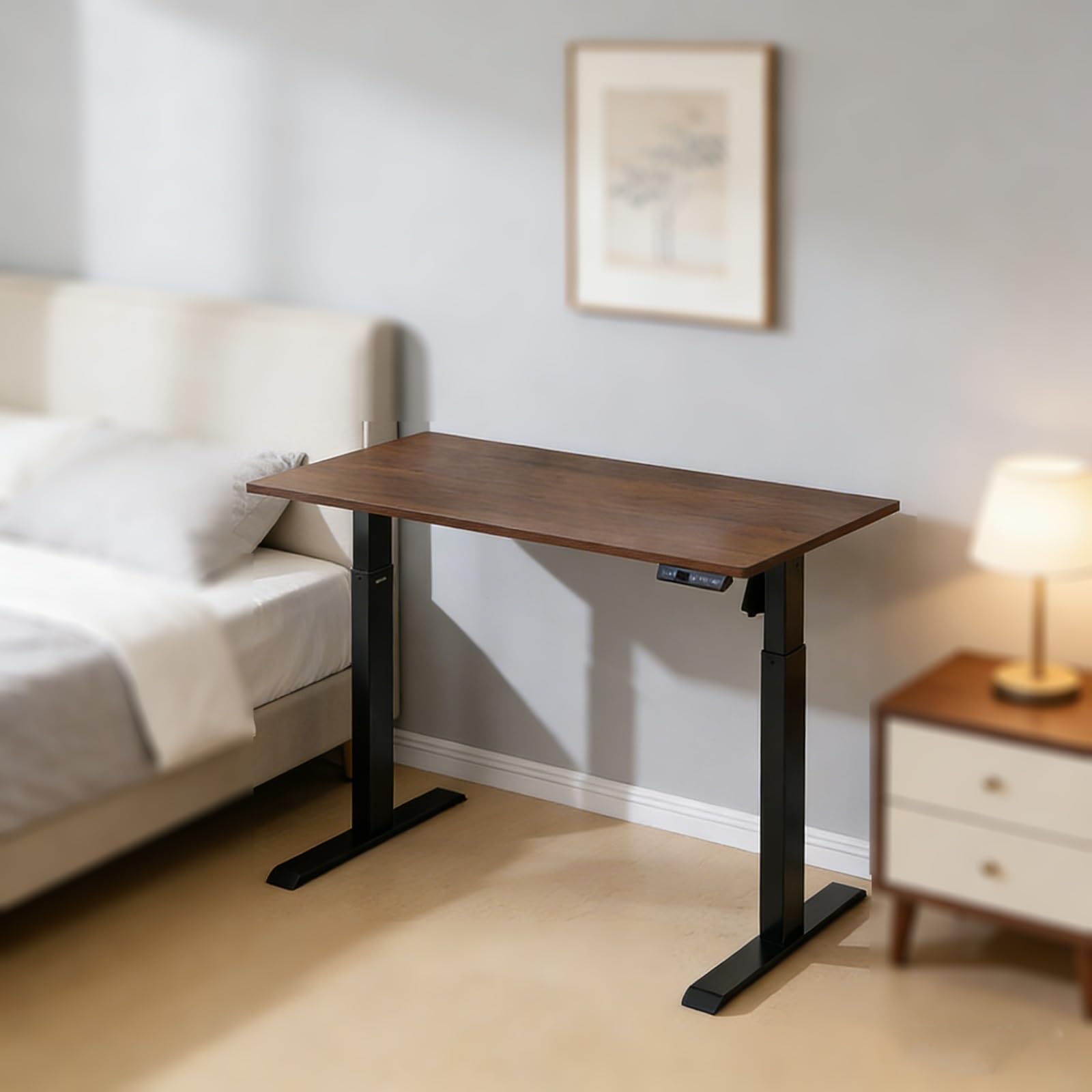 Adjustable Height Electric Standing Desk 48x24 Ergonomic Rise Table Modern White Walnut Finish Perfect for Home Office Workstation
