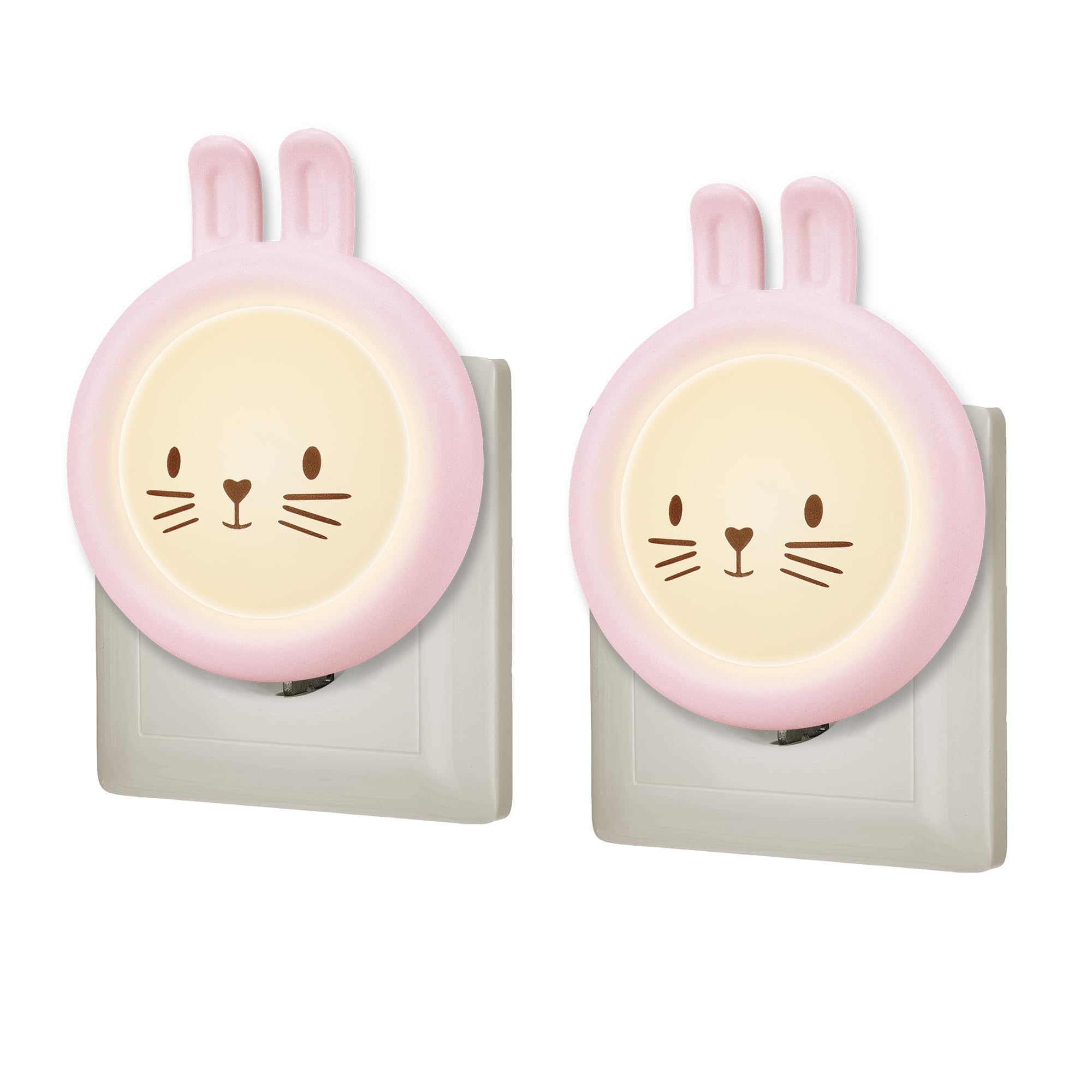 Wetry LED Nachtlicht Kinder, Steckdosenlicht mit Dämmerungssensor für Baby Neugeborene, 2er Set, Automatisches Wandlicht für Schlafzimmer (Kaninchen)