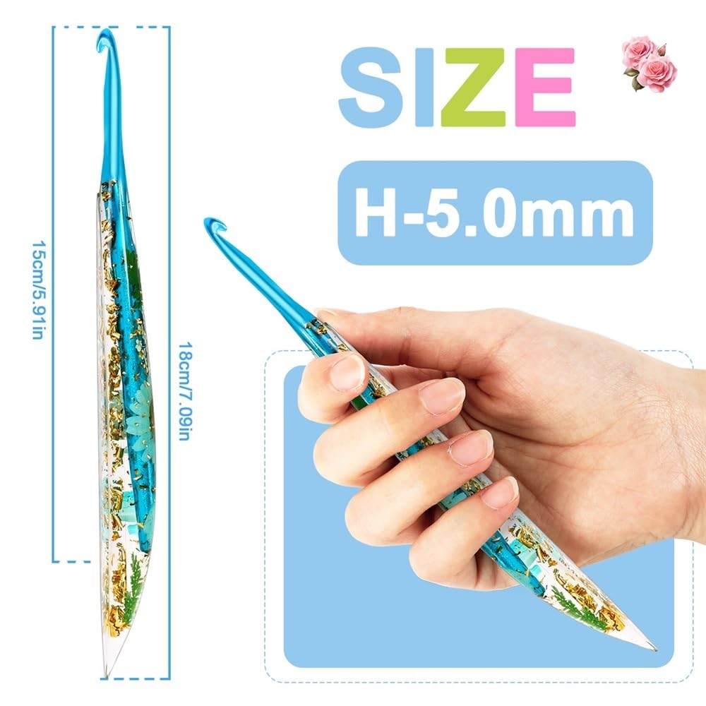 Kits de Ganchos Ganchillo con Estampado Floral Resina epoxi, Accesorios Agujas extendidos for Tejer a Mano, 9 Uds./1 ud(9pcs)