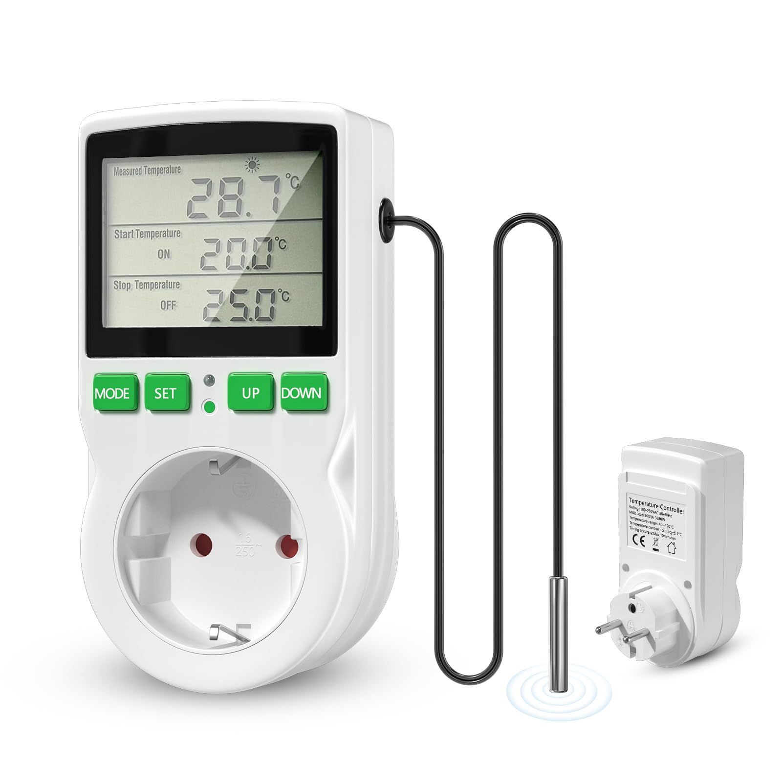 Presa Termostatica Digitale Con Sonda 230V – Regolatore Di Temperatura LCD Con Timer E 4 Modalità, Per Serra E Acquario