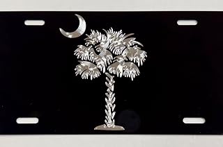 Engraved SC Palmetto Palm Tree Car Tag Diamond Etched Silver on Black Aluminum Vanity Front License Plate Price In India