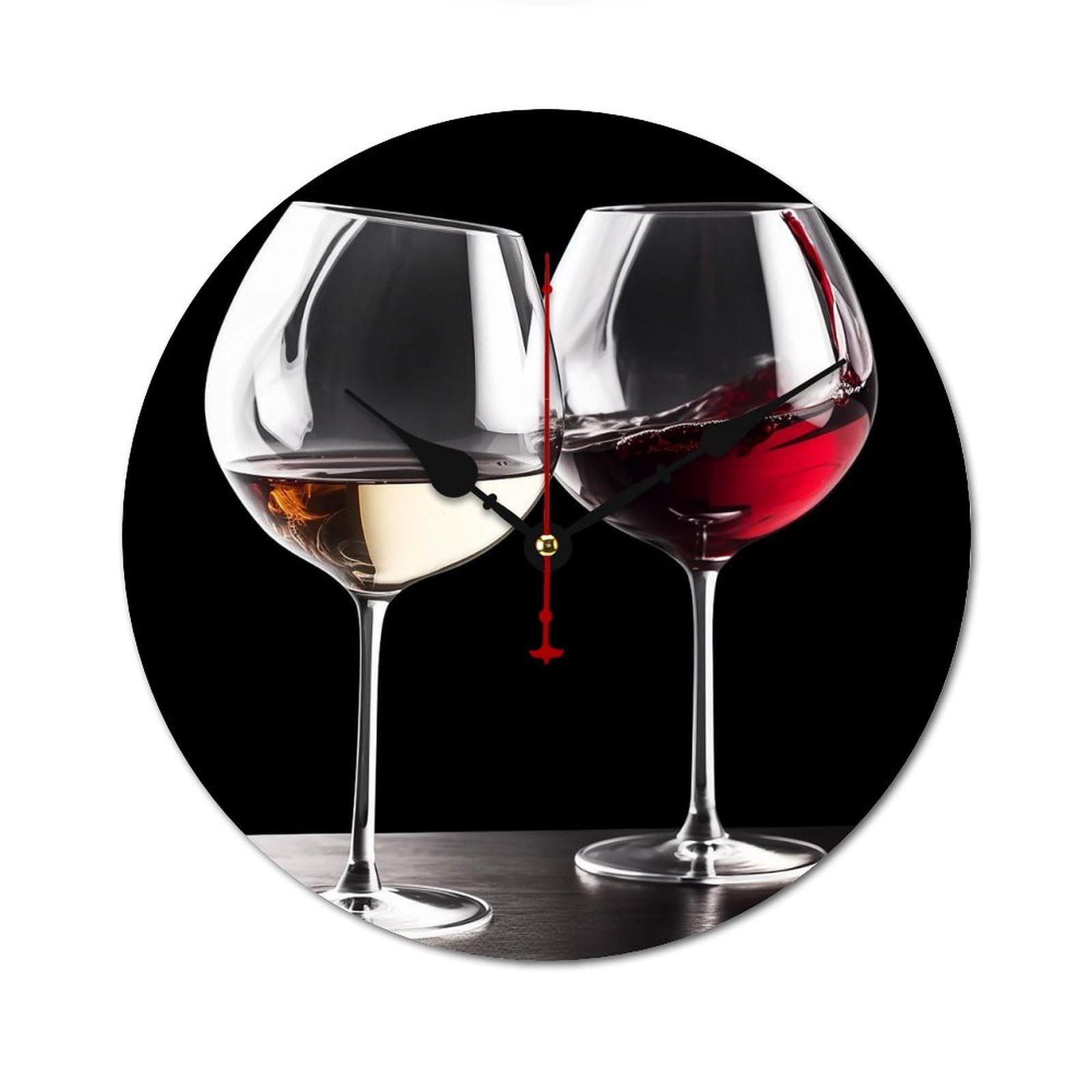 JTKLQBN Modern Fashion Wall Clock Non Ticking Wall Clock Red Wine Glasses Wooden Round No Scale Clock Battery Operated Clock for Bedroom Office 13.4