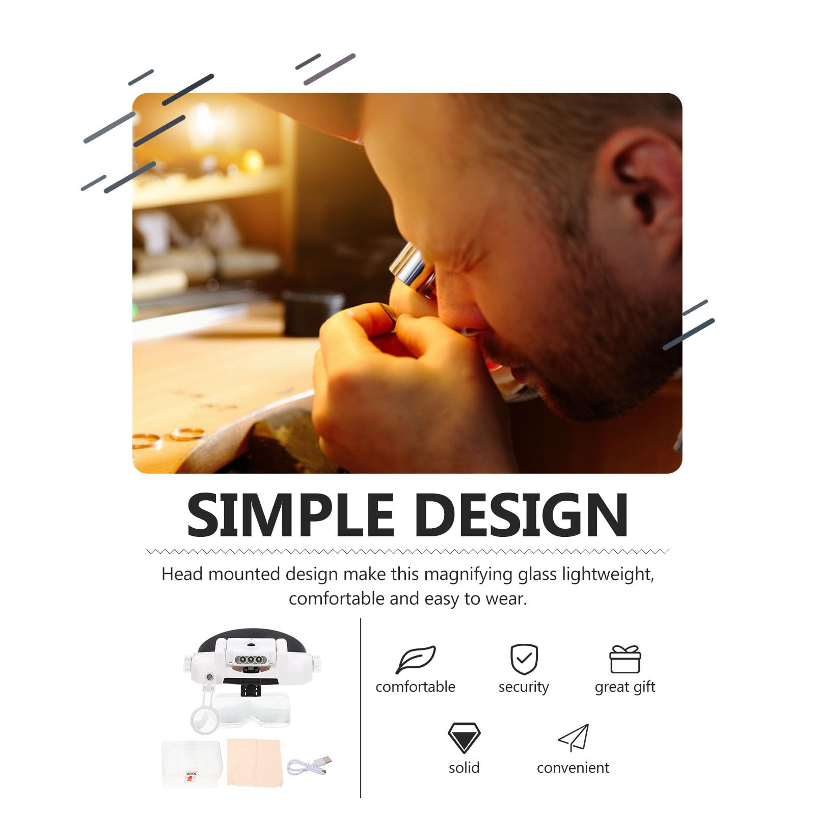 CHILDWEET Lupa Montada Cabeza con Luz LED para Extensión de Pestañas Gafas Lupa, Blanco, Plástico y Vidrio, Múltiples Aumentos, Fácil de Llevar y Identificación de Joyas