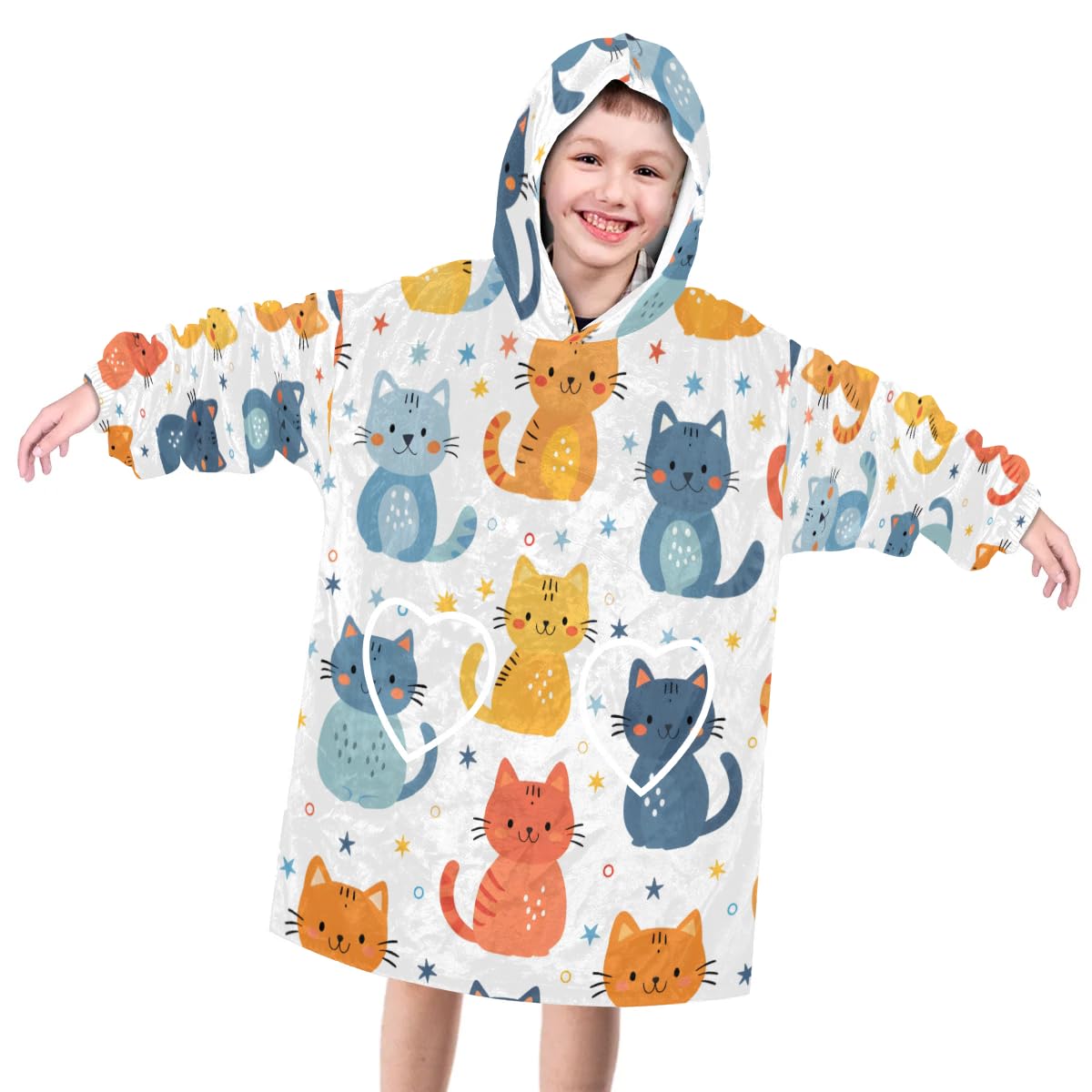 Wearable Blanket Hoodie for Kids, lazy cats Fleece Sweatshirt Blanket Oversized Blanket Sweatshirt with Pocket Flannel Warm Hooded Blanket 6-10 Year Old Girl Boy Gift, One Size