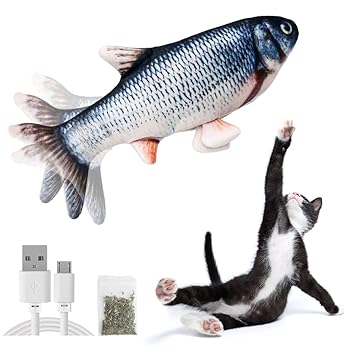 DIDIPET Realistic Plush Simulation Electric Doll Fish, Funny Interactive Pets Chew Bite Supplies for Cat Kitty Kitten Fish Flop Cat Toy Catnip Toys - Perfect for Biting, Chewing and Kicking (Catfish)