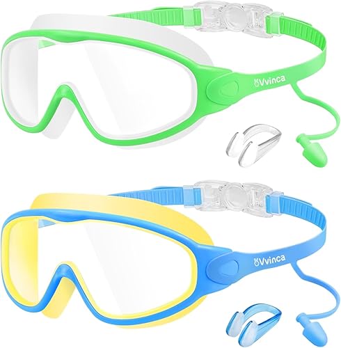 Miniatura 12 de Vvinca Gafas de natación para niños, con tapones para los oídos y clip para la nariz, visión amplia, antivaho y UV, para niños y niñas de 3 a 15