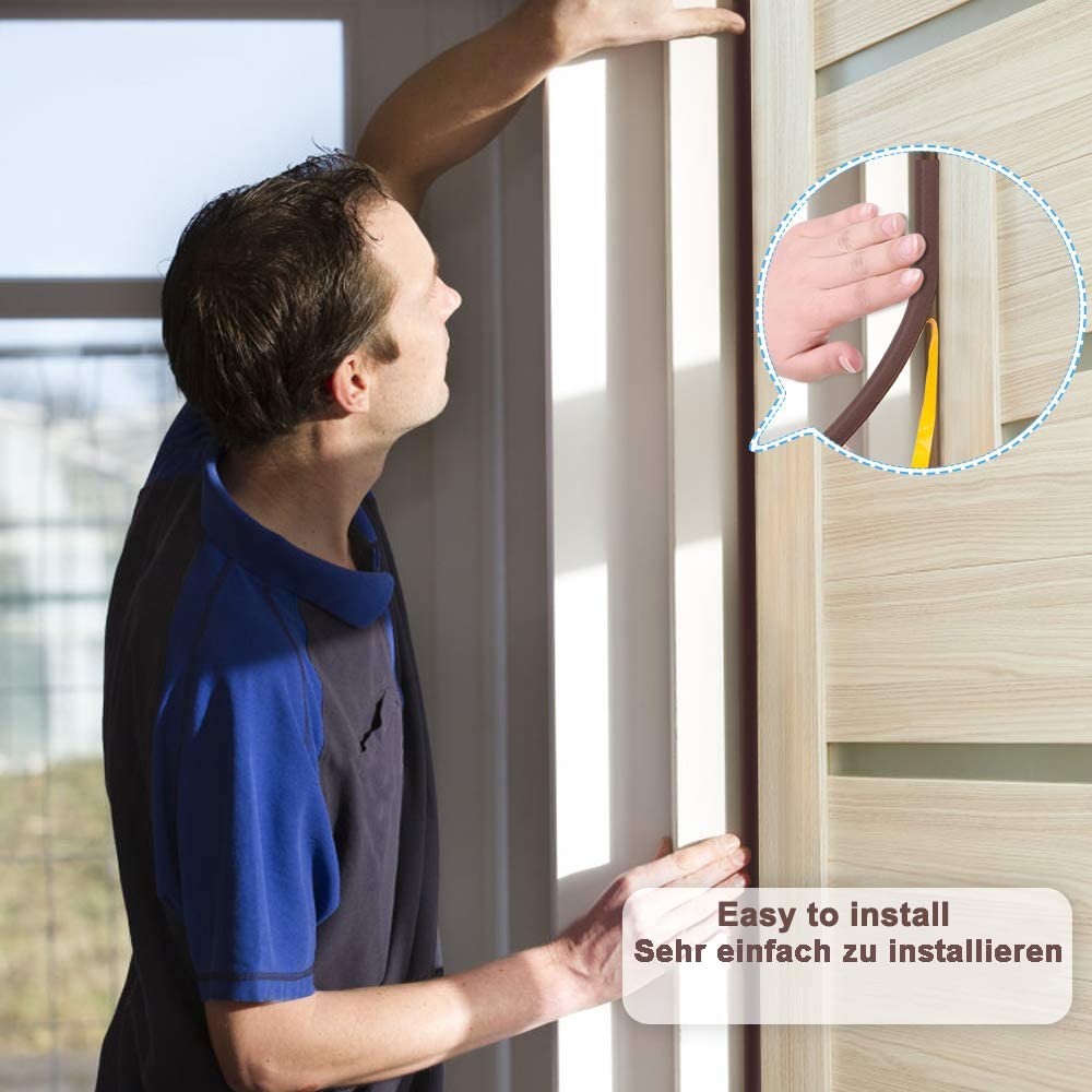 Cinta de sellado autoadhesiva para puertas, junta de puerta de perfil D, junta de goma, aislamiento acústico, hendiduras para ventanas para puertas, topes de aire y ventanas (marrón-D-9x6-10 m)
