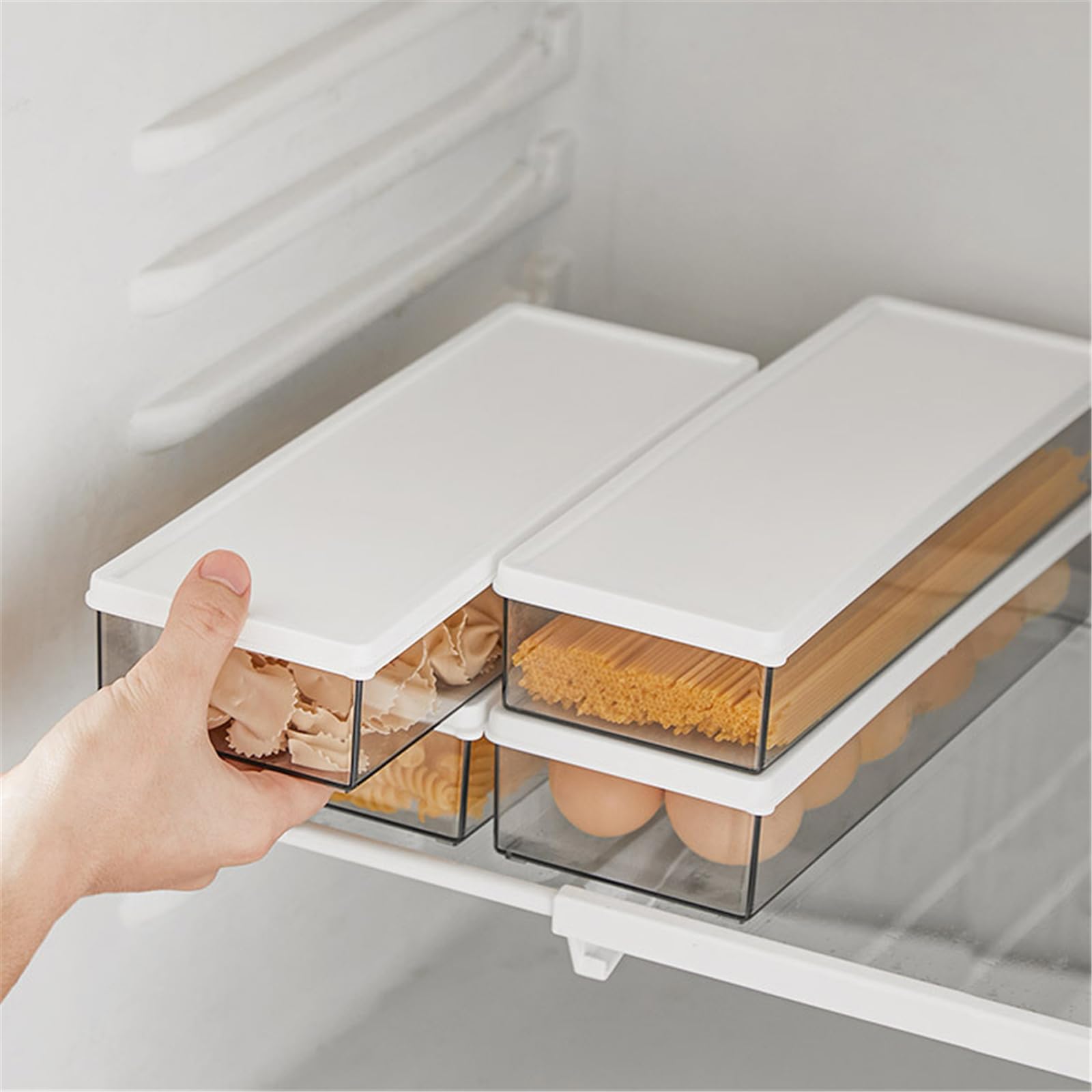 Nudelbehälter für Speisekammer, große Spaghetti- und Nudeldosen, durchsichtiges Müsli-Aufbewahrungs-Set mit Verschlussdeckel, haltbarer Kunststoff, stapelbar, Küchenschrank (6, 1.0 l horizontal)