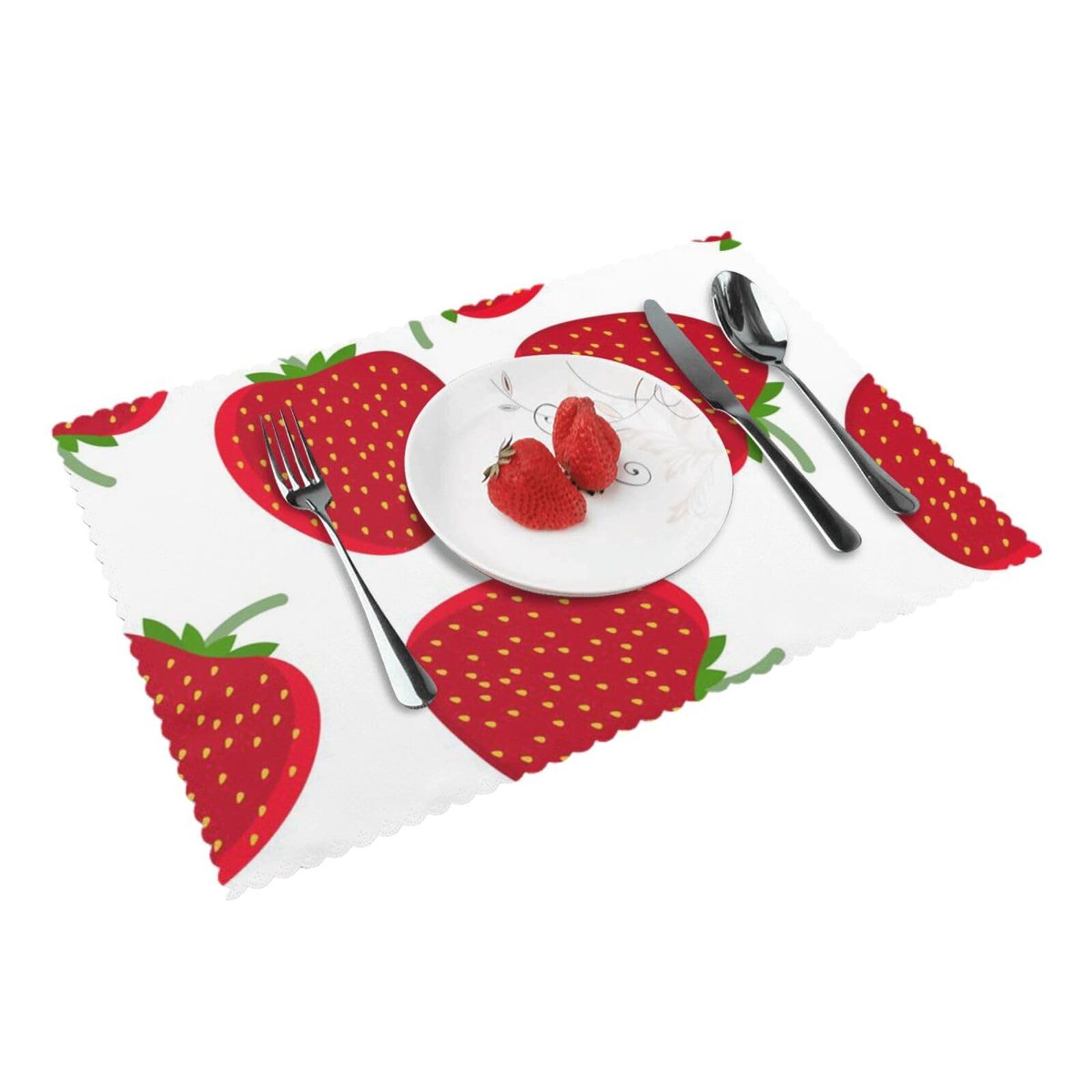 Strawberry Printed Placemats Set of 4 PCS Washable Placemat for Kitchen Table Heat-resistant Table Mats 45x30 CM