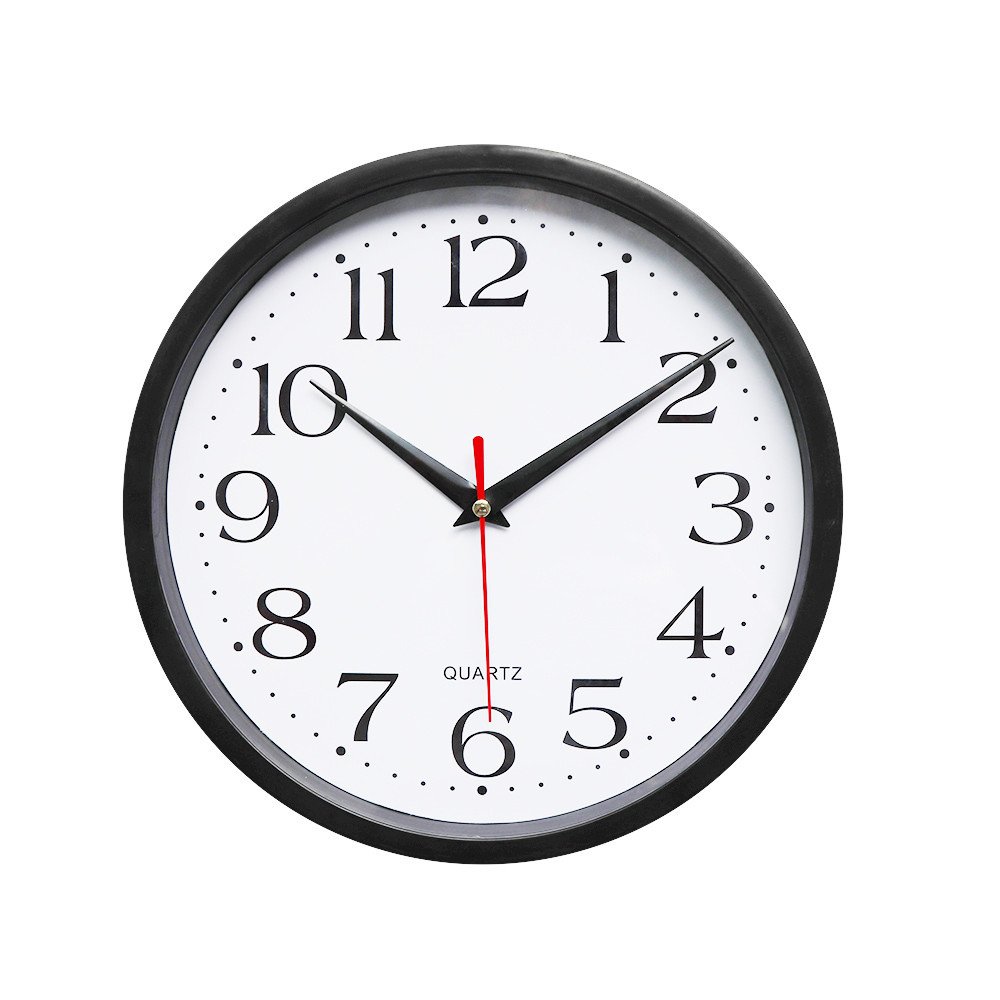 Wall Clock Silent Non Ticking Quartz Digital Large Atomic Round Decorative Glass Cover Modern Battery Operated for Living Room Home Office Bedroom Classroom (Black)