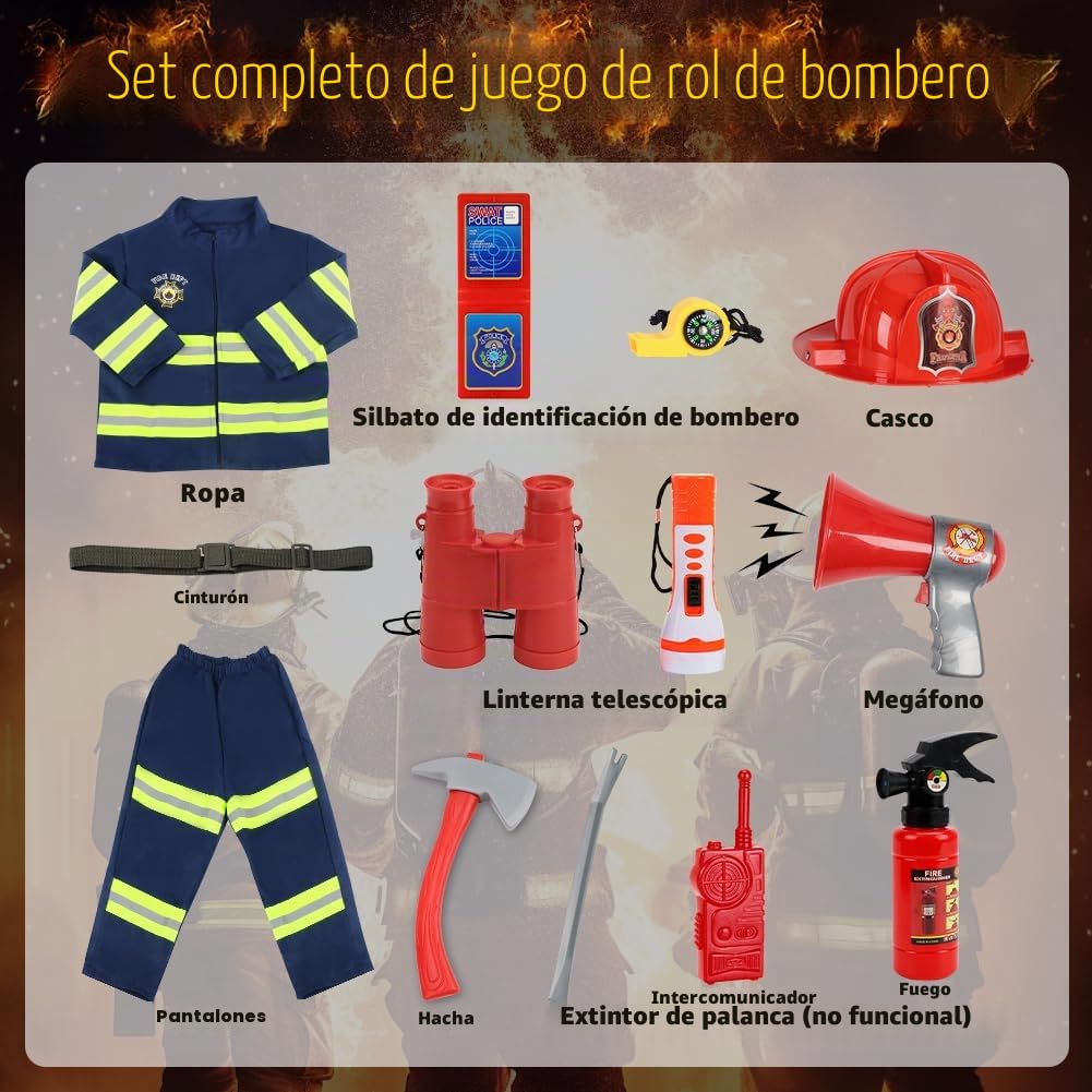 VICTERR Disfraz de Bombero para Niños, 12pcs de Disfraces de Halloween para Niños, Juguete para Niños de 3 a 8 Años para Disfraces Escolares para Niños, Fiestas de Disfraces