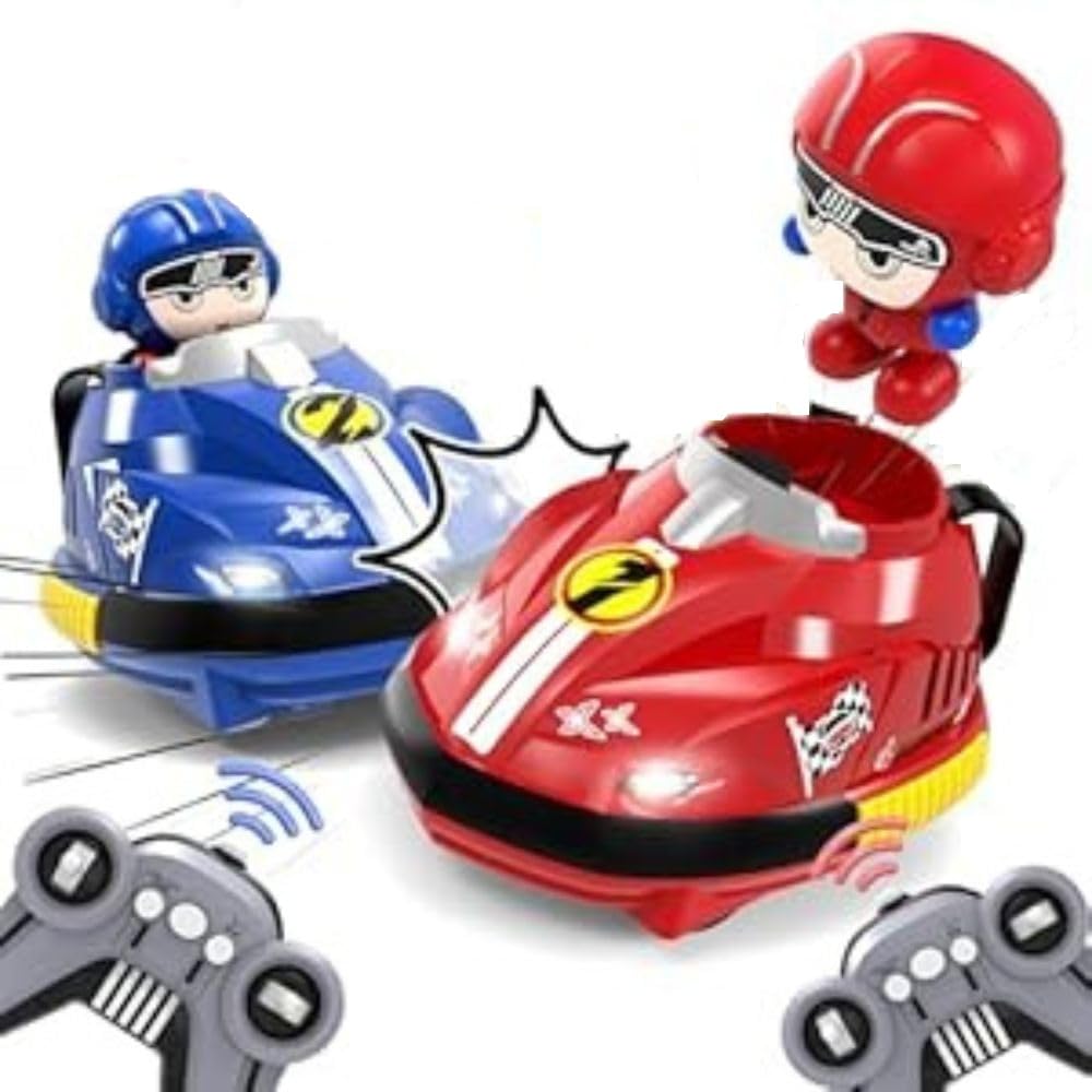 Toy Hues 2 Player RC Bumper Car – Set of 2 Remote-Controlled Bumper Cars with 360° Spins, LED Lights, Sound Effects & Ejecting Drivers –Child Play and Kids Aged 3+ Years - Red & Blue-image-43