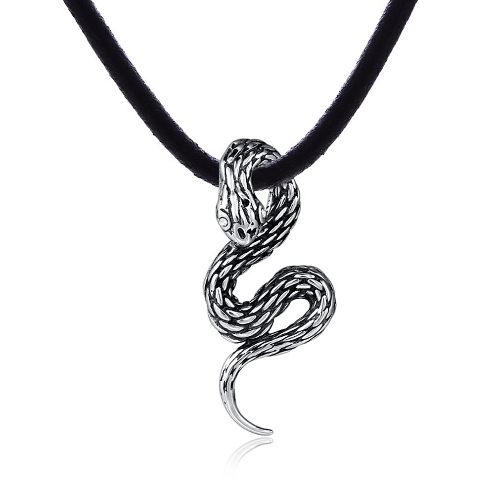 DonDon Collana Uomo In Gomma Con Ciondolo Serpente Acciaio Inox E Zirconi - 50 Cm, In Sacchetto Di Velluto - 3