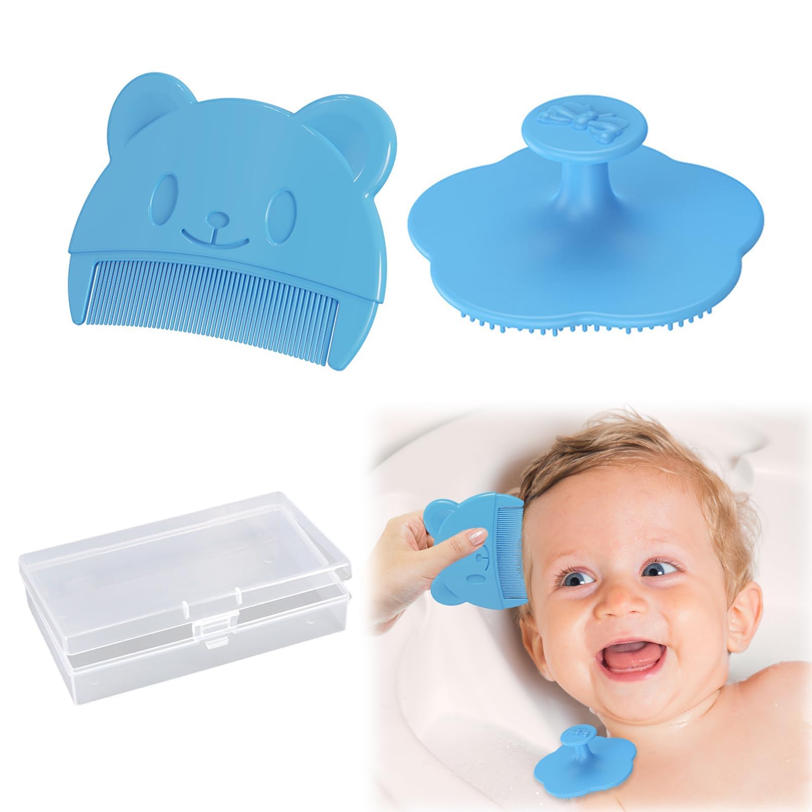 Wekuw 2 Pièces Brosse Cheveux Bebe Peigne Bebe Brosse Bebe Croute de Lait Bebe Peigne Croute de Lait Bebe Aide à Masser Doucement le Cuir Chevelu, Adapté aux Nouveau-Nés et aux Nourrissons