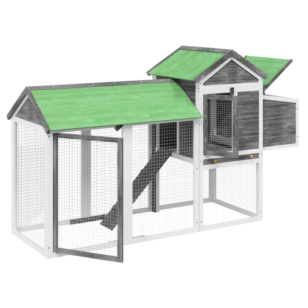 Hühnerstall Grau aus massivem Kiefernholz 193x65x117 cm mit wasserfestem Dach und großem Nistkasten für Kleintiere Kaninchenstall Hasenstall Nagerheim Outdoor Auslauf