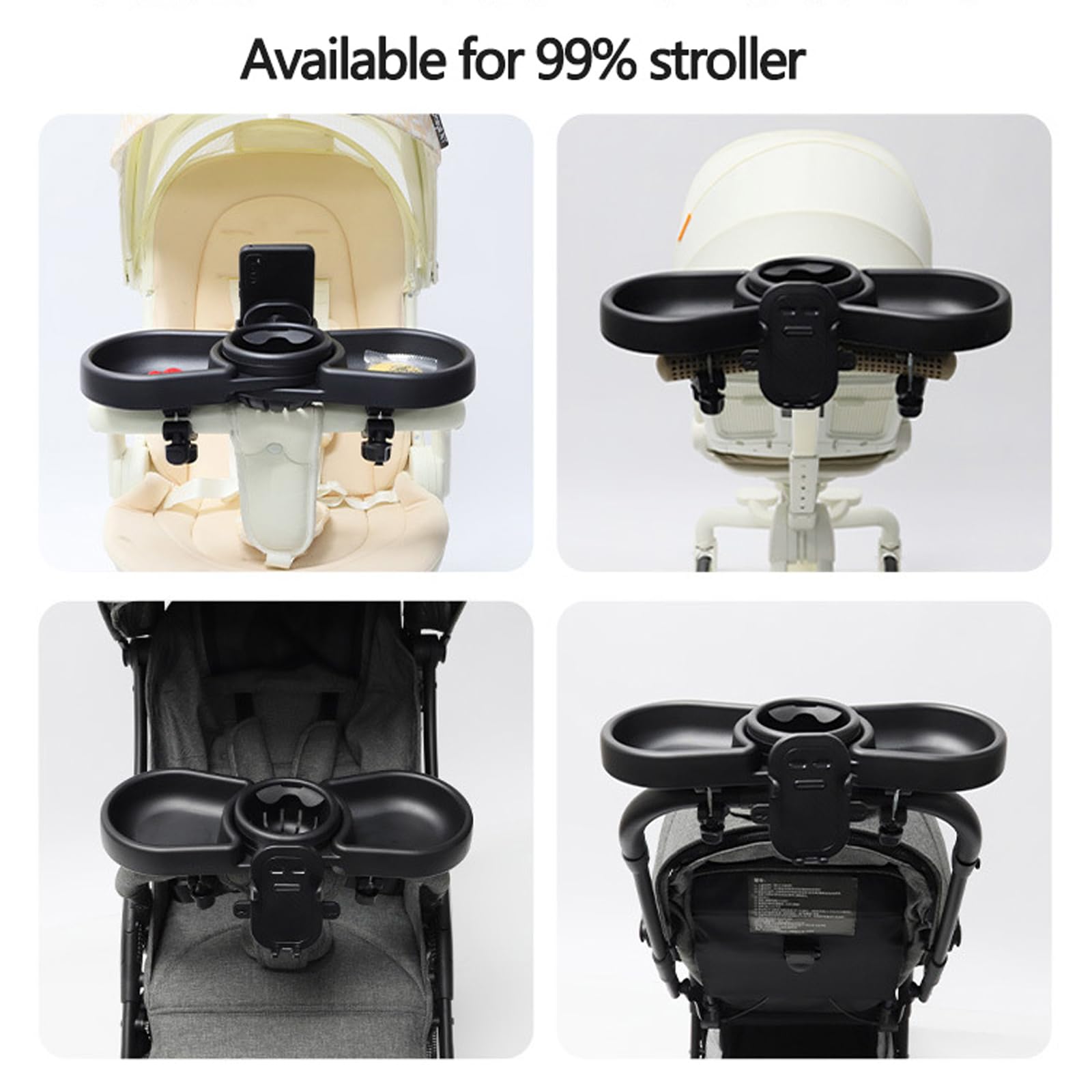 Vassoio portatile per passeggino, vassoio 4 in 1 per bambini, passeggino, portabicchieri, supporto per telefono, vassoio rimovibile per passeggino