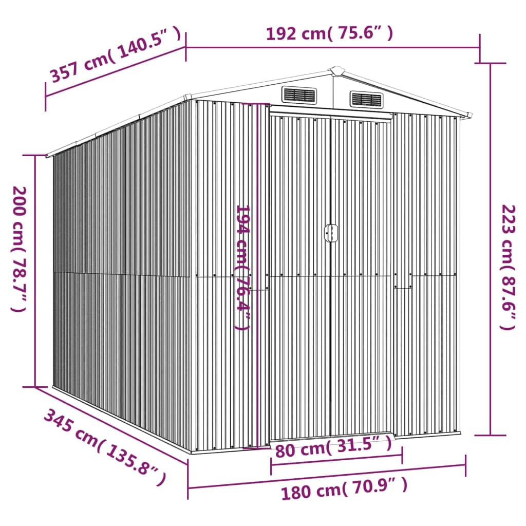 Générique Abri de Jardin Anthracite 192x357x223 cm Acier galvanisé,Maison & Jardin,Pelouses & Jardins,Vie en extérieur,Structures extérieures,Cabanes & abris de Jardin,3147451