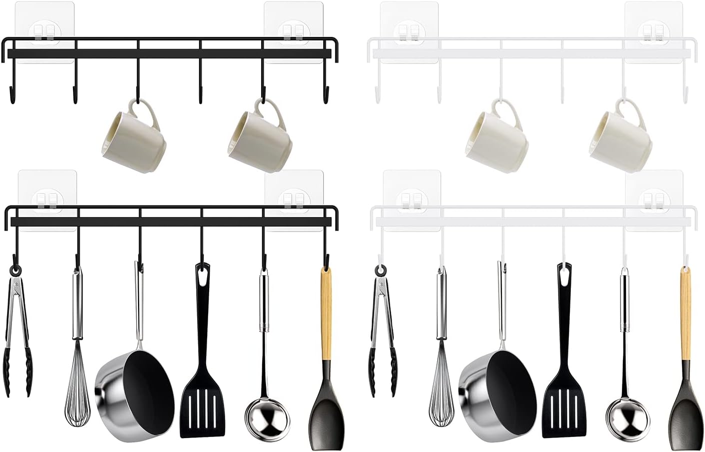 HOMEBROS Black and White Kitchen Utensil Rail Racks 4 Packs