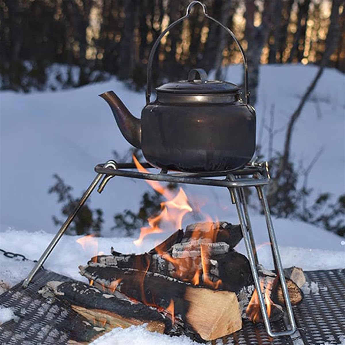 Gril de camping pliable, en acier inoxydable 304, grille de camping portable, grille de feu de camp, support de camping robuste pour cuisson à feu ouvert, trépied portable pour camping