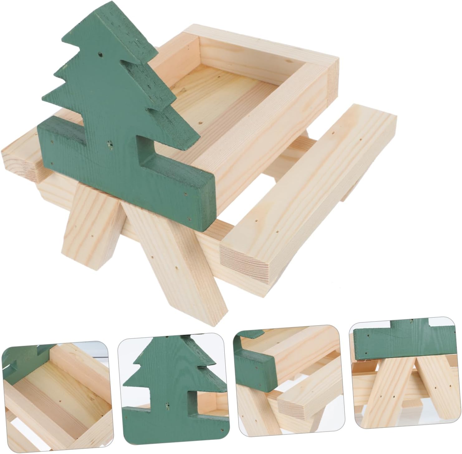 Kisangel Wooden Squirrel Feeder Bench Squirrel Food Dispenser for Nuts Corn Cob Outdoor Animal Nut Eating Rack