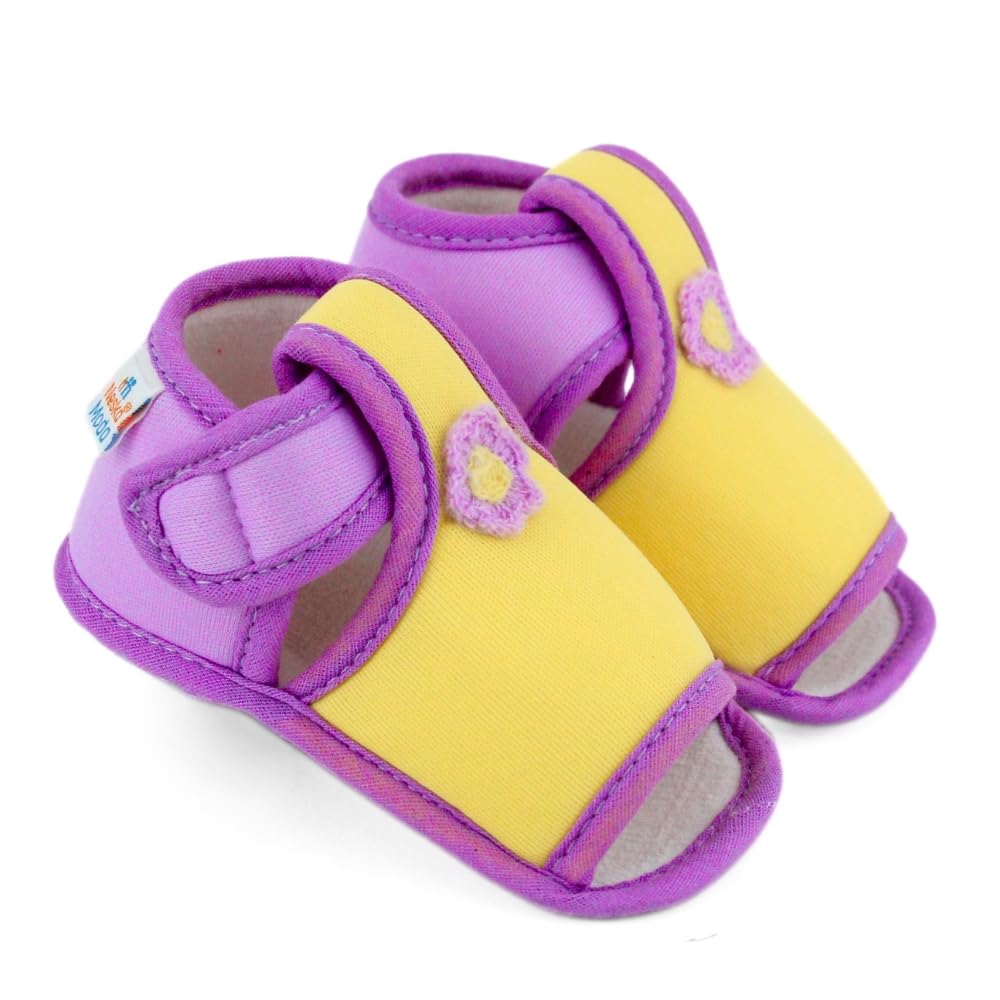 neska moda 6 To 12 Months Baby Girls Skin-friendly Cotton Floral Yellow,Purple Hook & Loop Sandal Booties-BT5539-picture-25