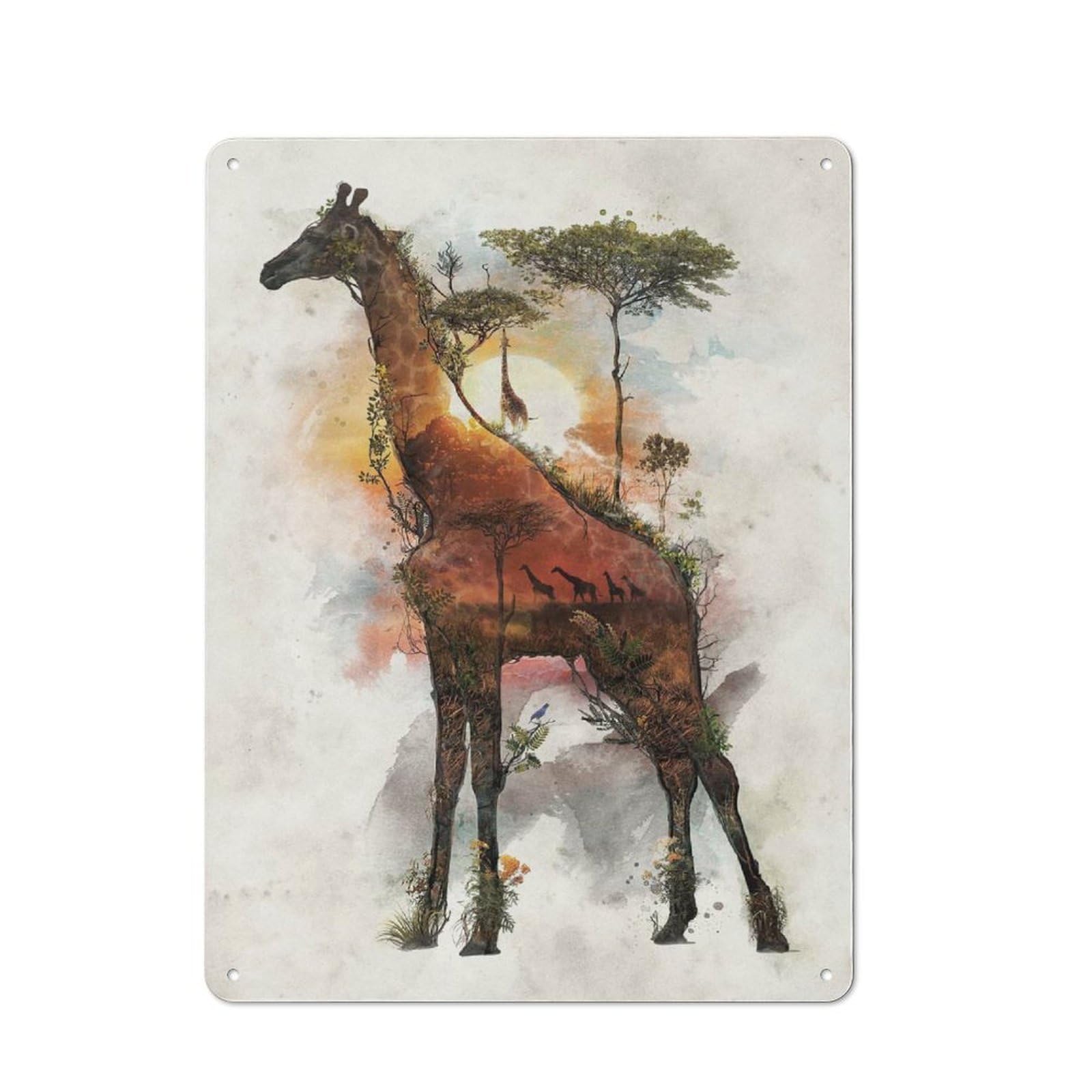 Junmoney Style Giraffe Surreal Retro Tin Wall Plaque 40X30cm For Hobby Room Or Studio, New Home Wall Decor For Hobby Room Decor Fans