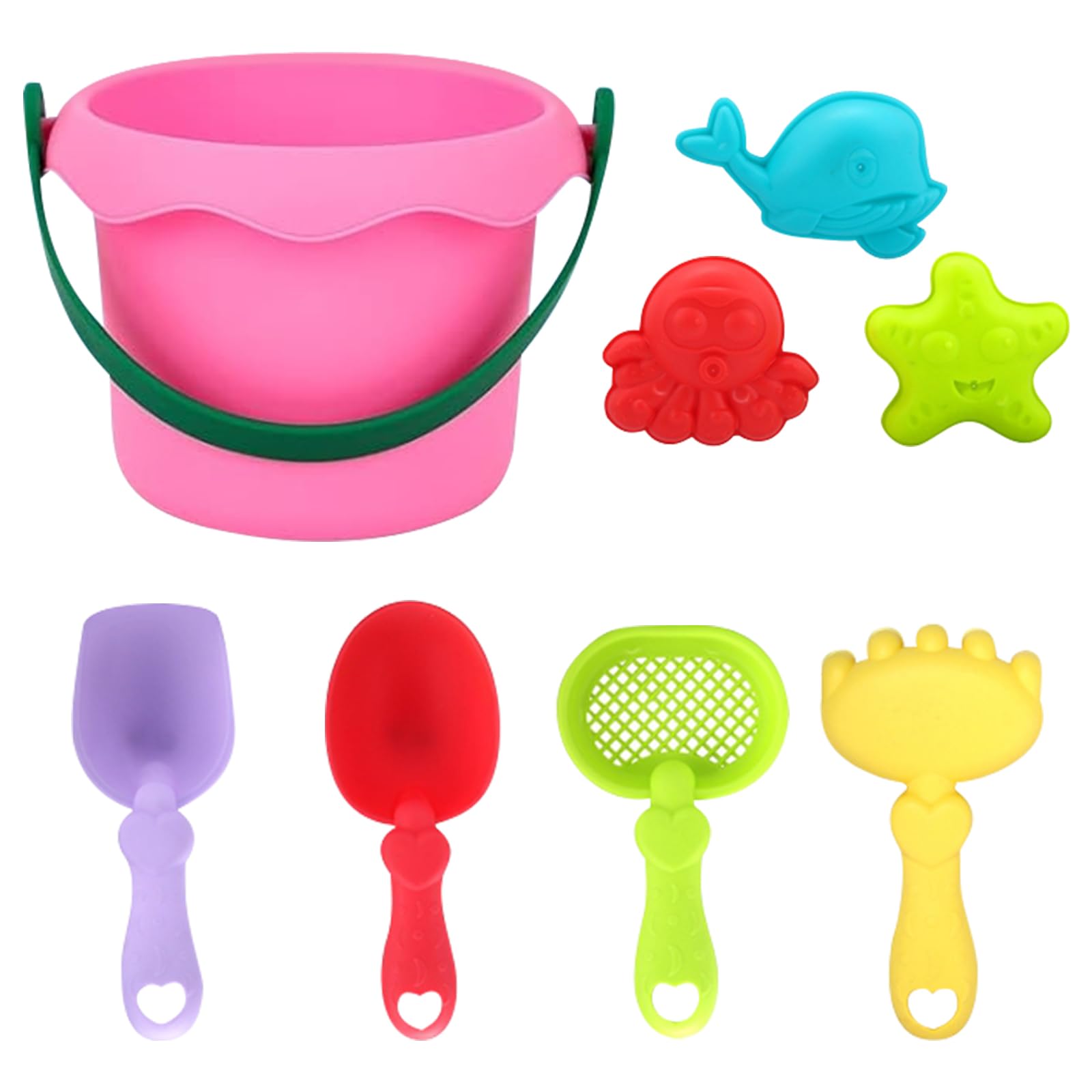 Falafoty 8pcs Cubo Playa Juguete Set Juego de Playa Portátil Cubo de Arena Plegable con asa para Niños Herramientas de Playa al Aire Libre para Niños Niñas (Colorido)