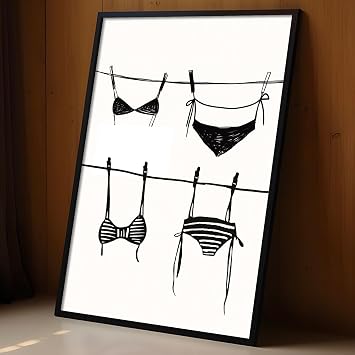 Beachy Bikini Wall Art Girly Canvas Black And White Bikini Poster Preppy Pictures Aesthetic Girly Painting Swimsuit Art Print Vintage Funky Posters Trendy Girls Preppy Artwork Room 16x24inch No Frame